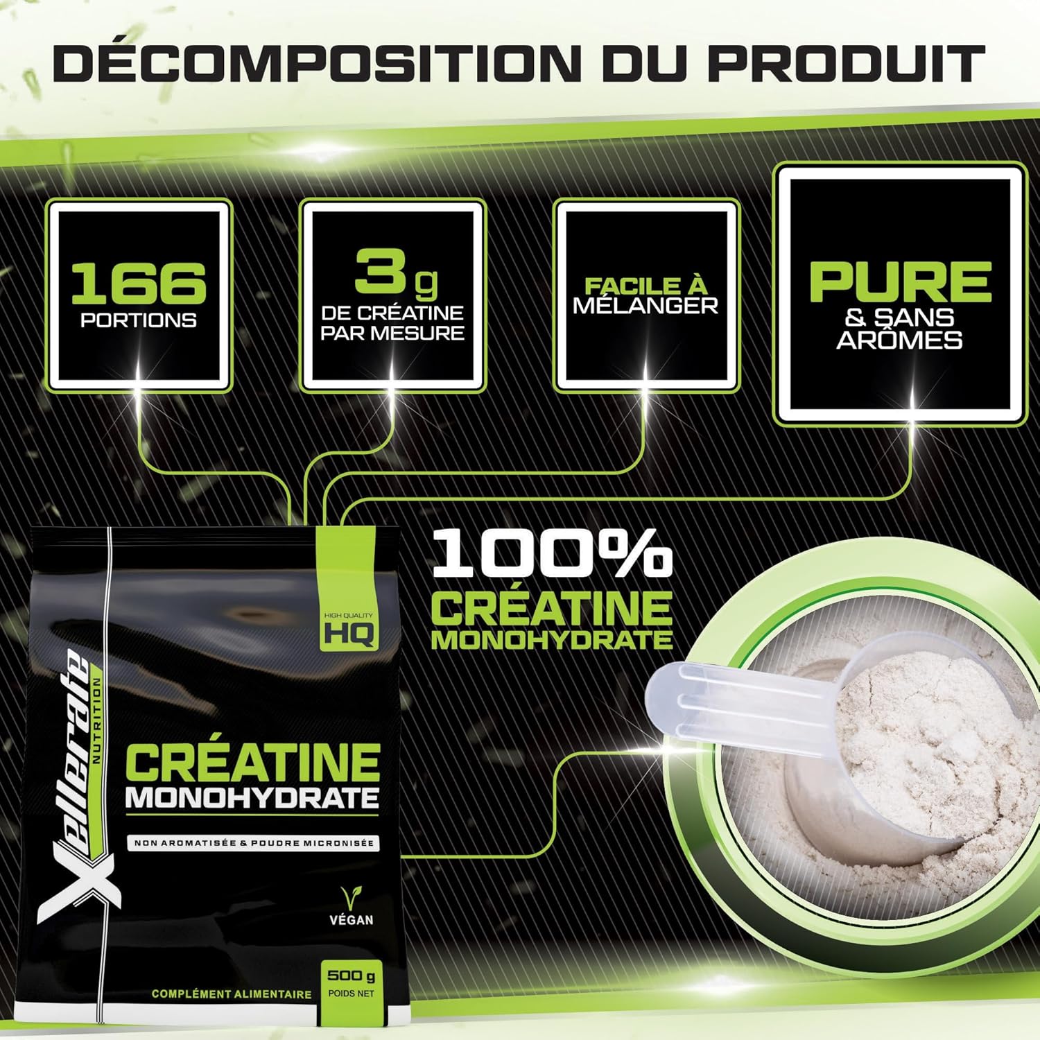 Thumbnail 3 de Xellerate Nutrition Créatine Monohydrate 500 g - poudre micronisée 📋