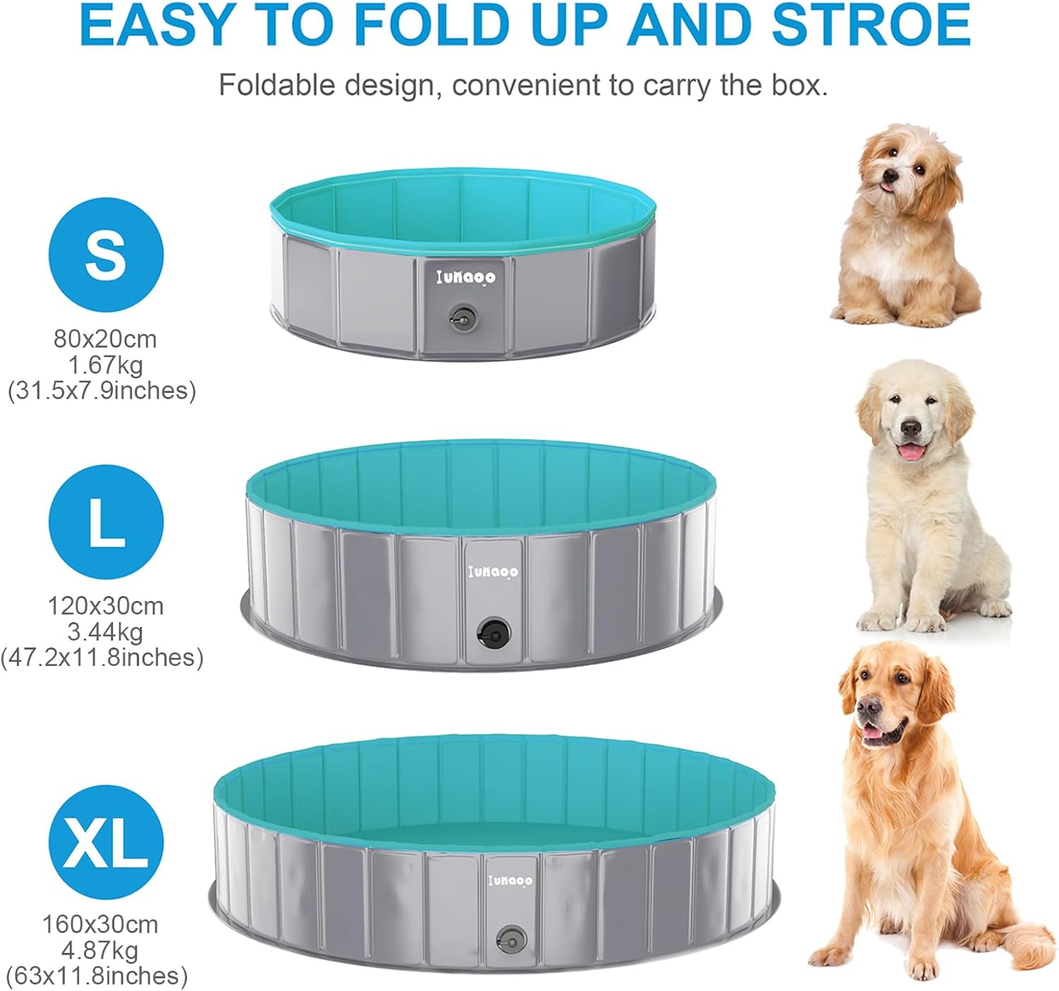 Detalle de Lunaoo Piscina per Cani Grandi Piegevole 80x20 cm – Verde Chiaro, Portatile e Antiscivolo
