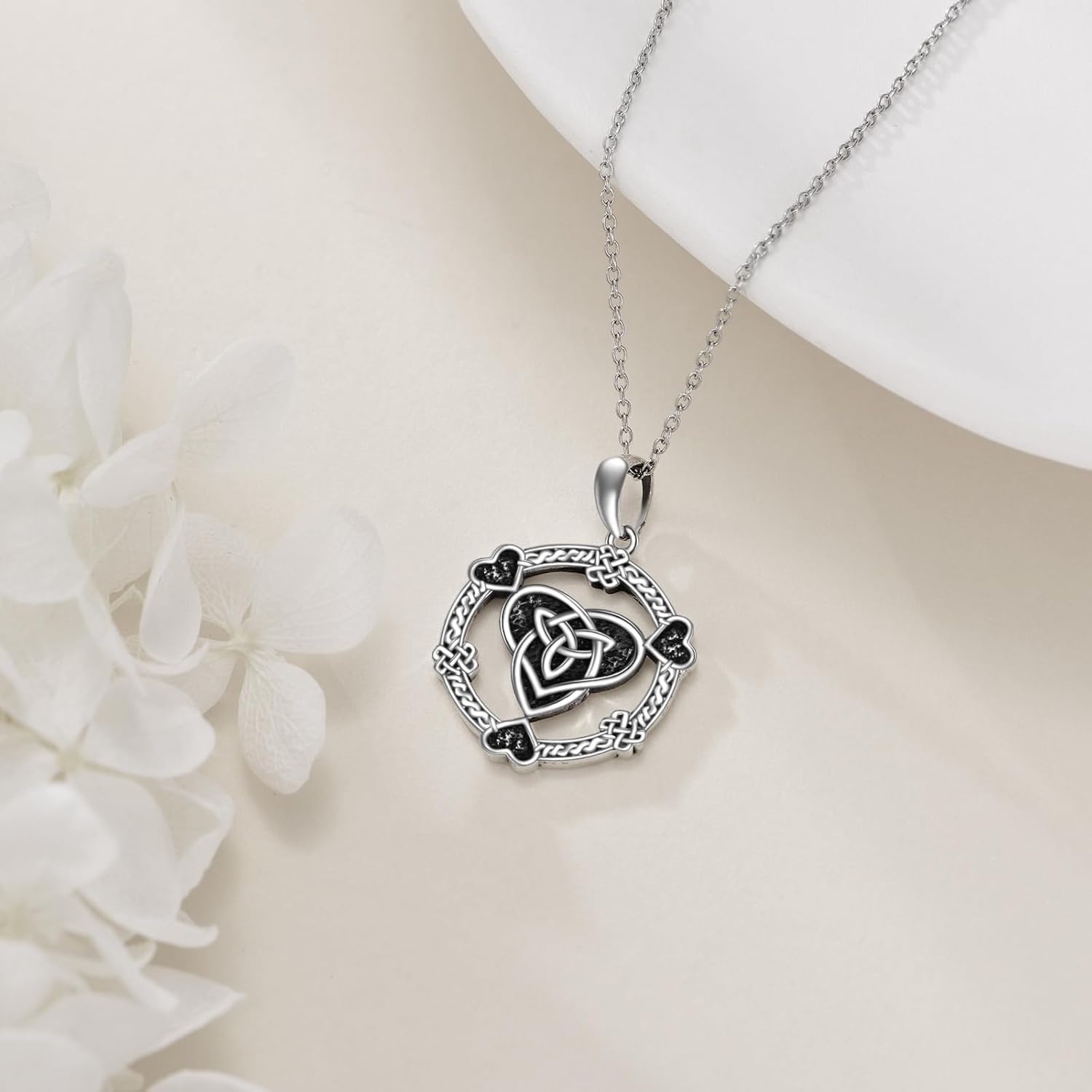 Thumbnail 4 de YAFEINI Keltischer Knoten Halskette 925 Sterling Silber mit Herz-Anhänger & blauem Opal