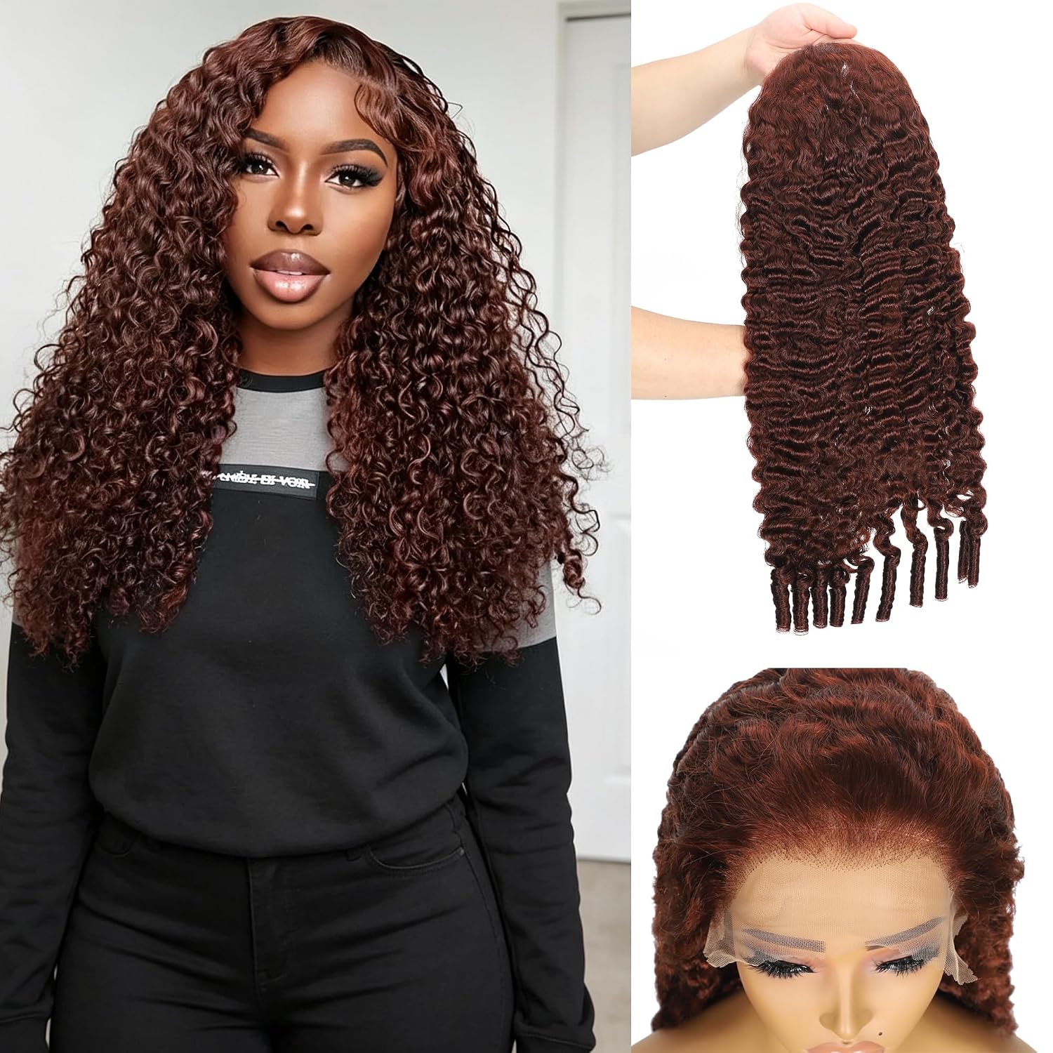 Thumbnail 6 de Honey Blonde Drawstring Burmese Curly Wig: 22" 13x6 HD Lace Front, 250 Density, Virgin Human Hair