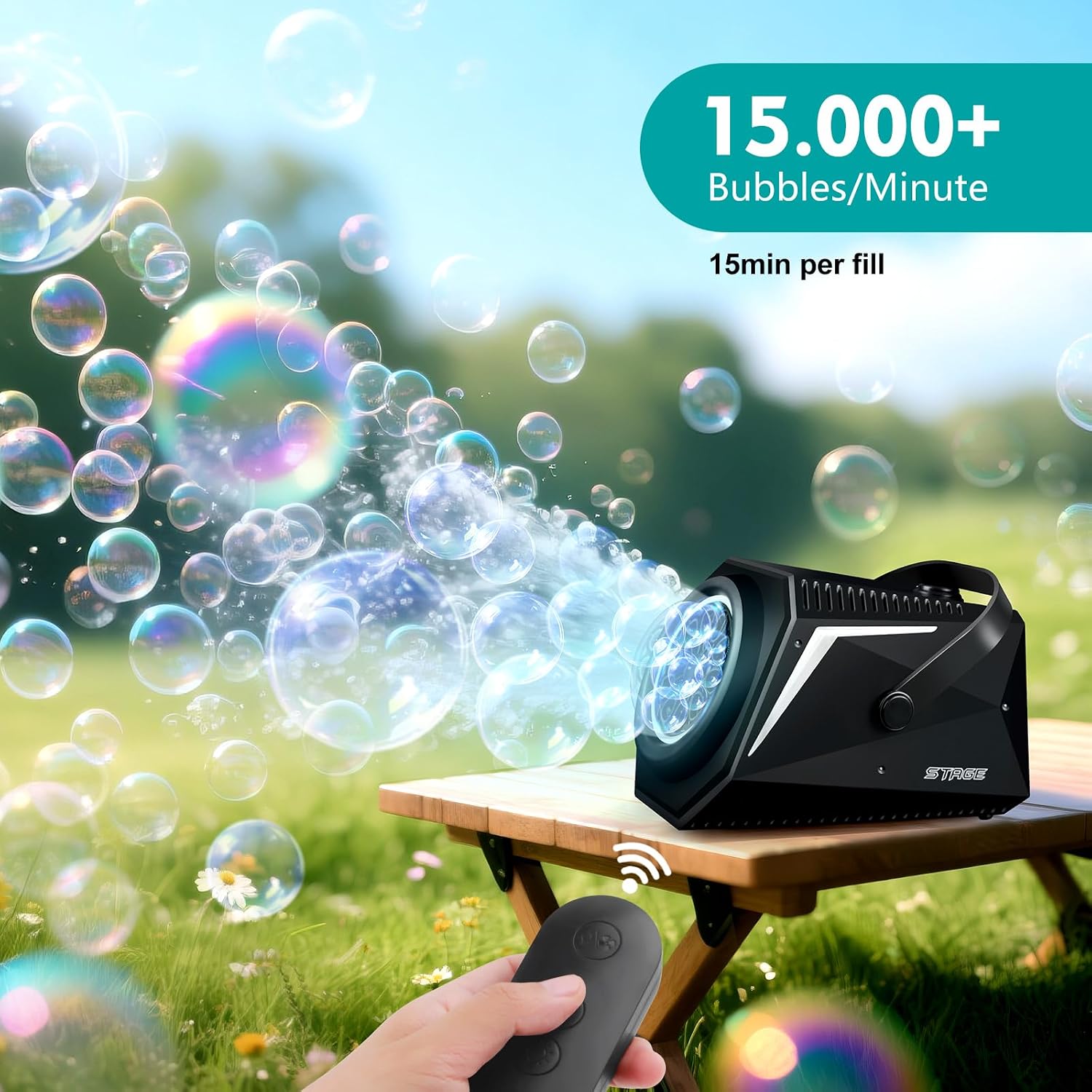 Thumbnail 1 de Bubble Machine for Kids with Remote – Rechargeable LED Bubbles (15,000+ per minute)