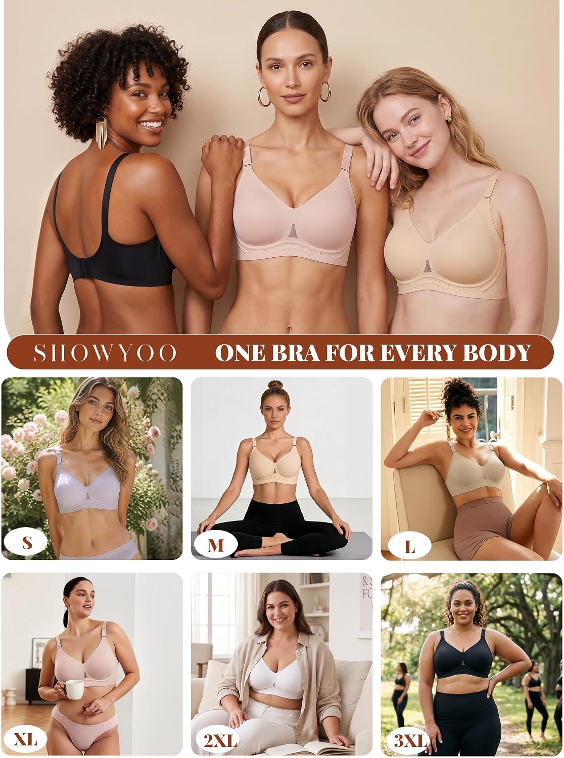 Detalle 2 de Showyoo Jelly Bras Wireless Bralette, Seamless Full Coverage and Padded