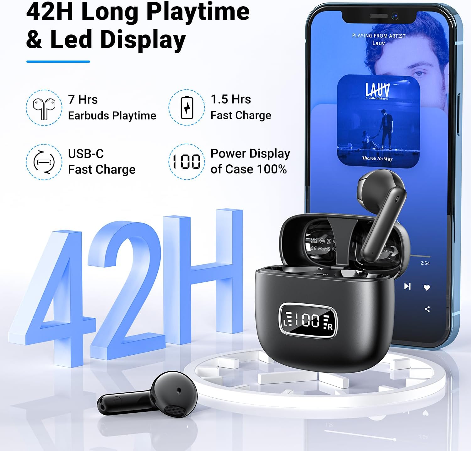 Detalle 2 de Godyse G11MAX Wireless Earbuds with Bluetooth 5.4, ENC Calls and 42-Hour Playtime