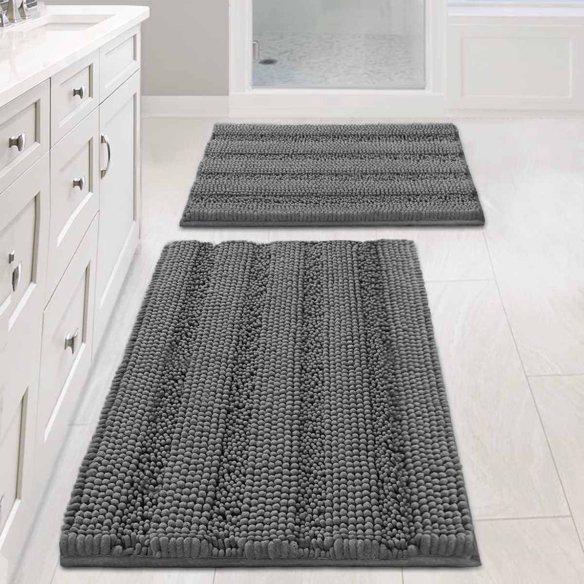 Detalle de H.VERSAILTEX Grey Chenille Bath Mat Set