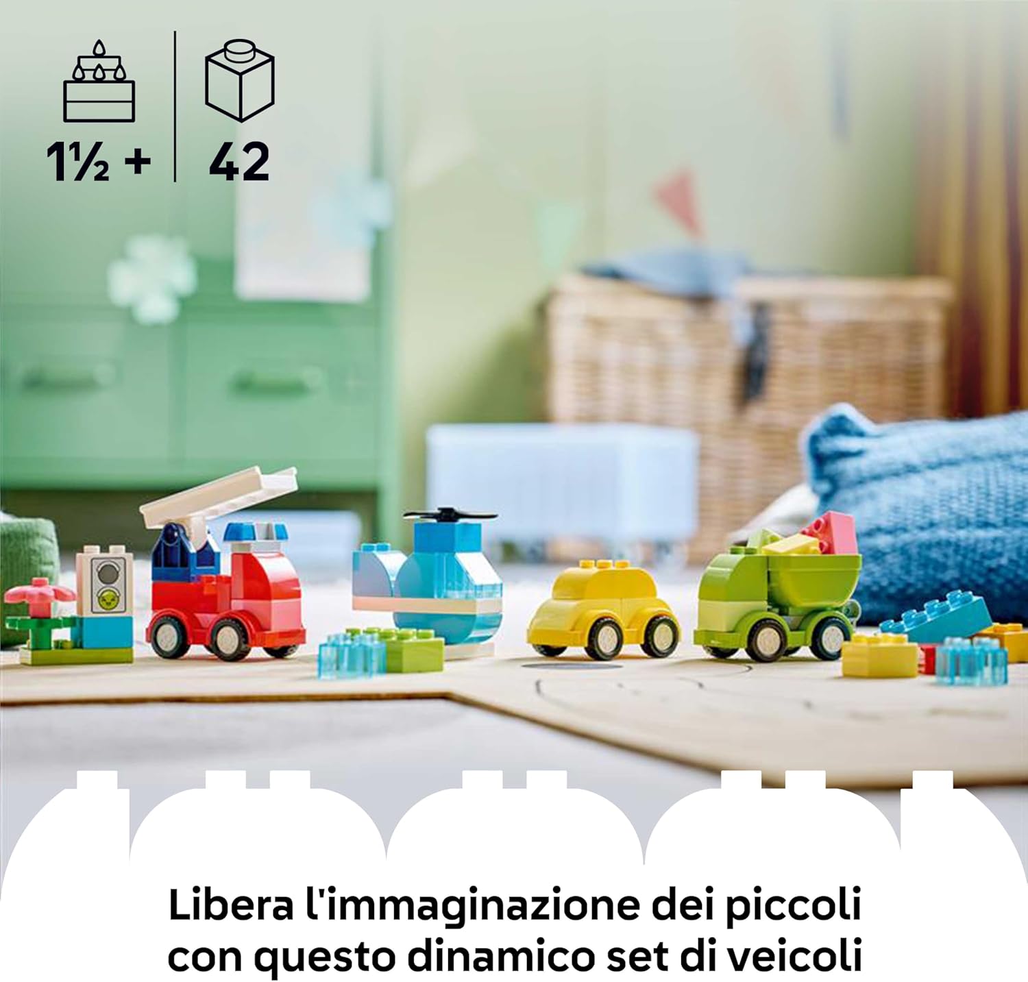 Detalle de LEGO DUPLO Veicoli Creativi 10474 – Gioco Didattico per Motricità Fine e Scoperta dei Veicoli per Bambini dai 12 mesi