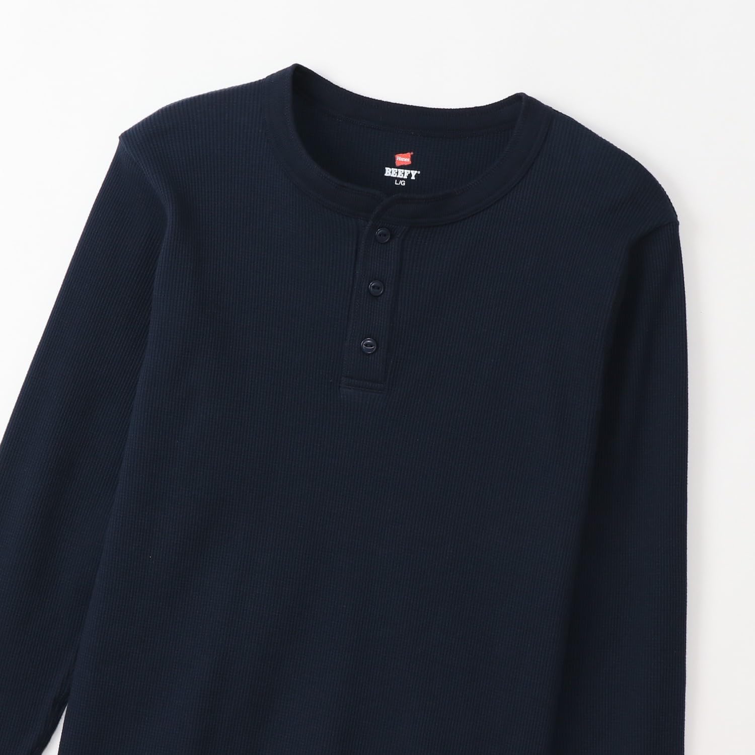 Detalle de Hanes BEEFY HM4-S104-090 サーマルヘンリーネック長袖Tシャツ ワッフル生地