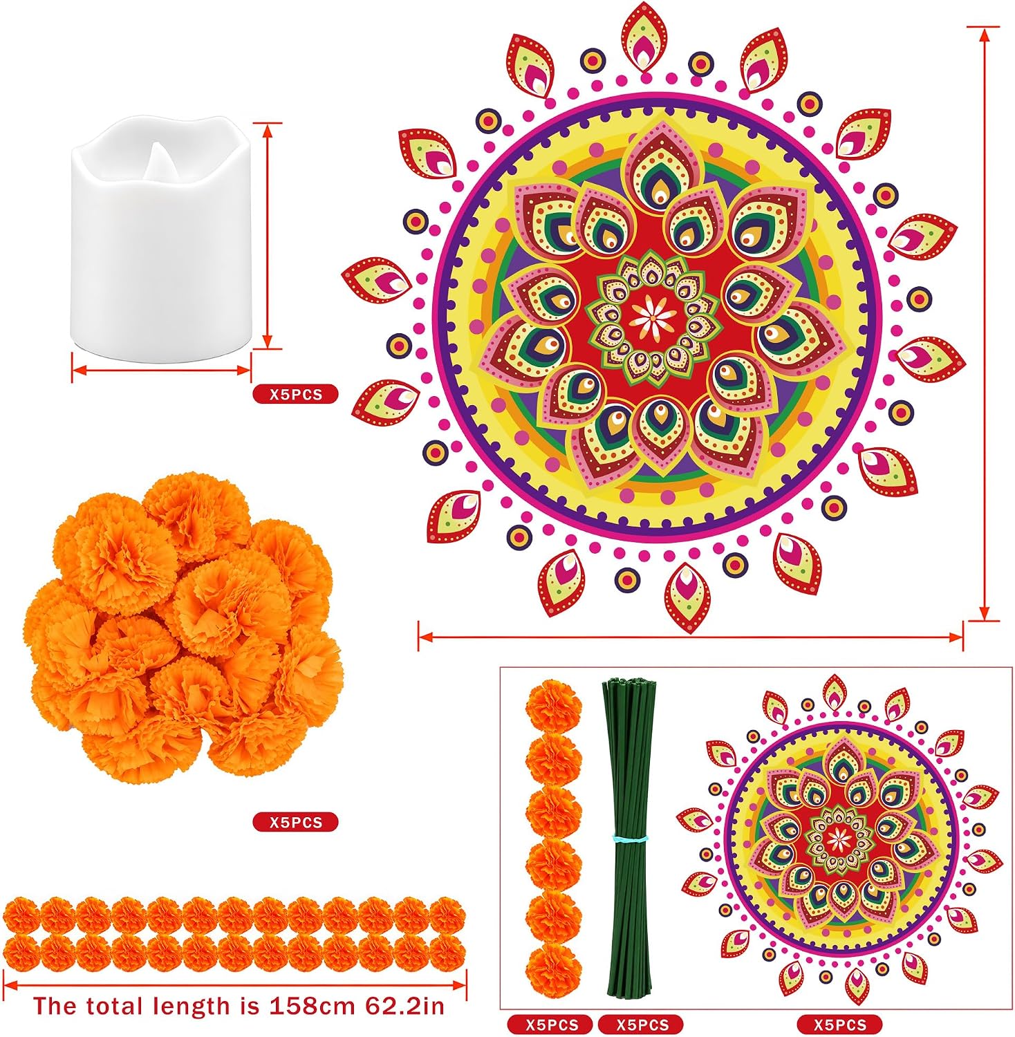 Detalle 2 de SZCECHRE 20260630 Diwali Decoration Set with Rangoli Stickers and Marigold Garland