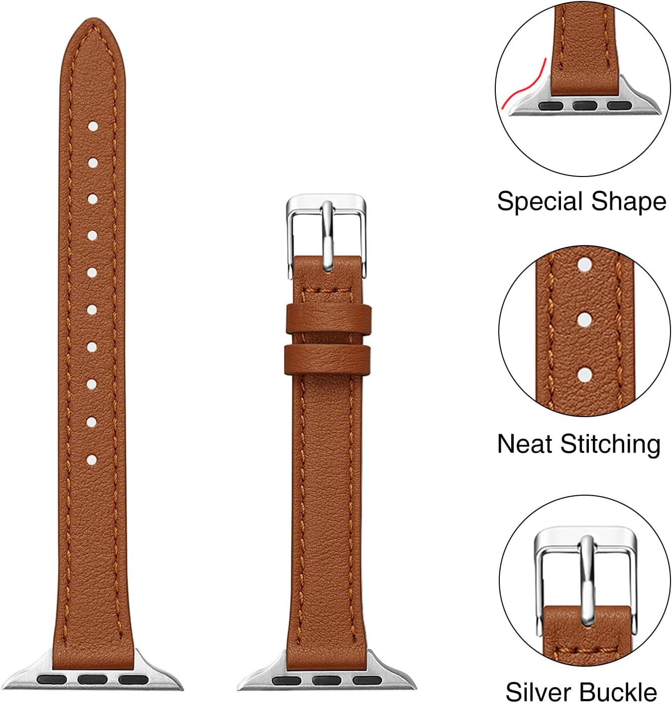 Thumbnail 2 de SUNFWR Leather Apple Watch Strap 38–41mm Brown & Silver