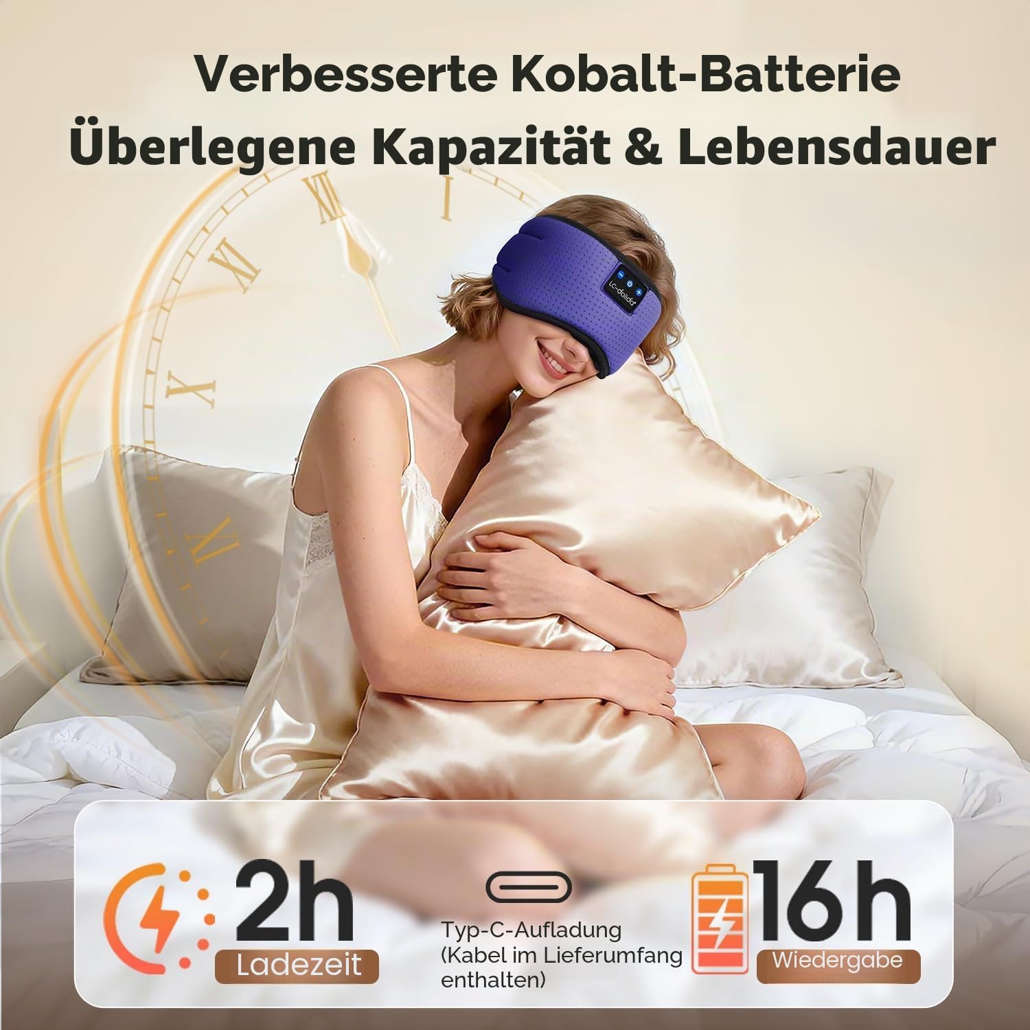 Detalle de LC-dolida Schlafmaske mit Kopfhörer Bluetooth V5.4 – atmungsaktiv, kühlend und flexibel einsetzbar