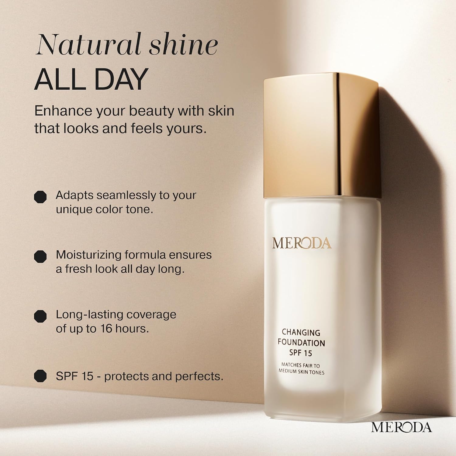 Detalle de MERODA Colour Changing Foundation SPF 15 for Mature Skin – Light to Medium, Liquid Makeup