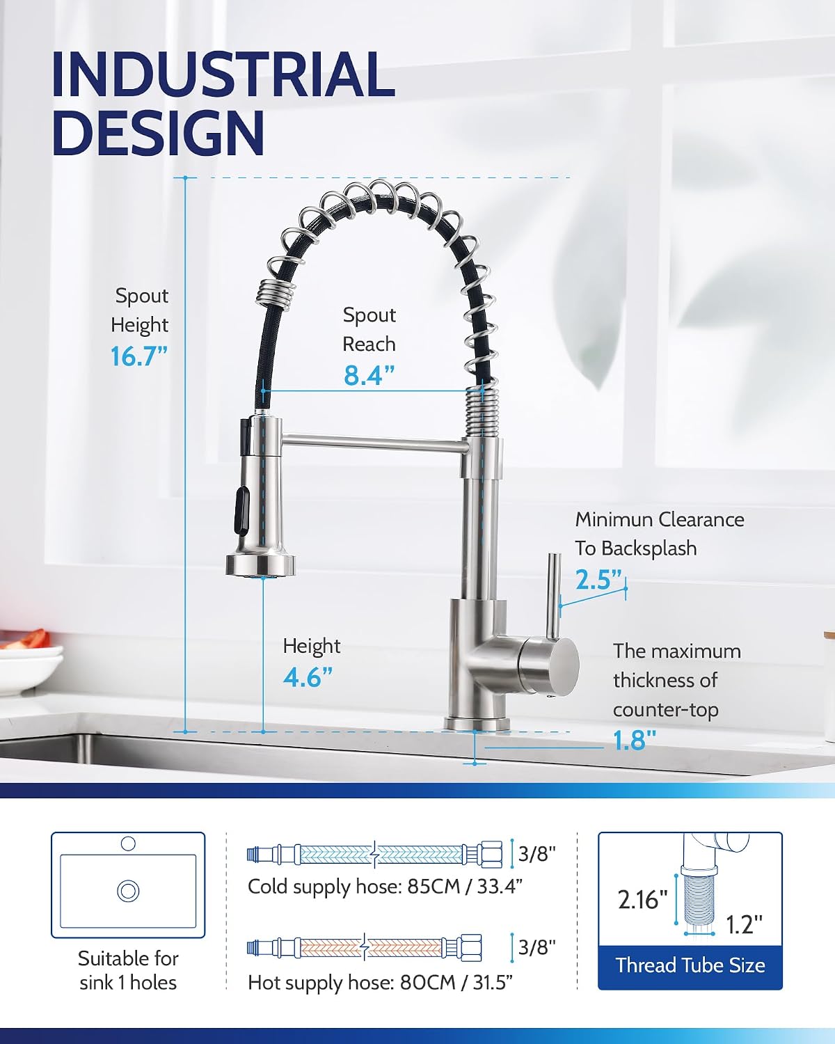 Detalle de LUFEIDRA 07BNL High-Arc Kitchen Faucet with Dual-Mode Sprayer, Brushed Nickel