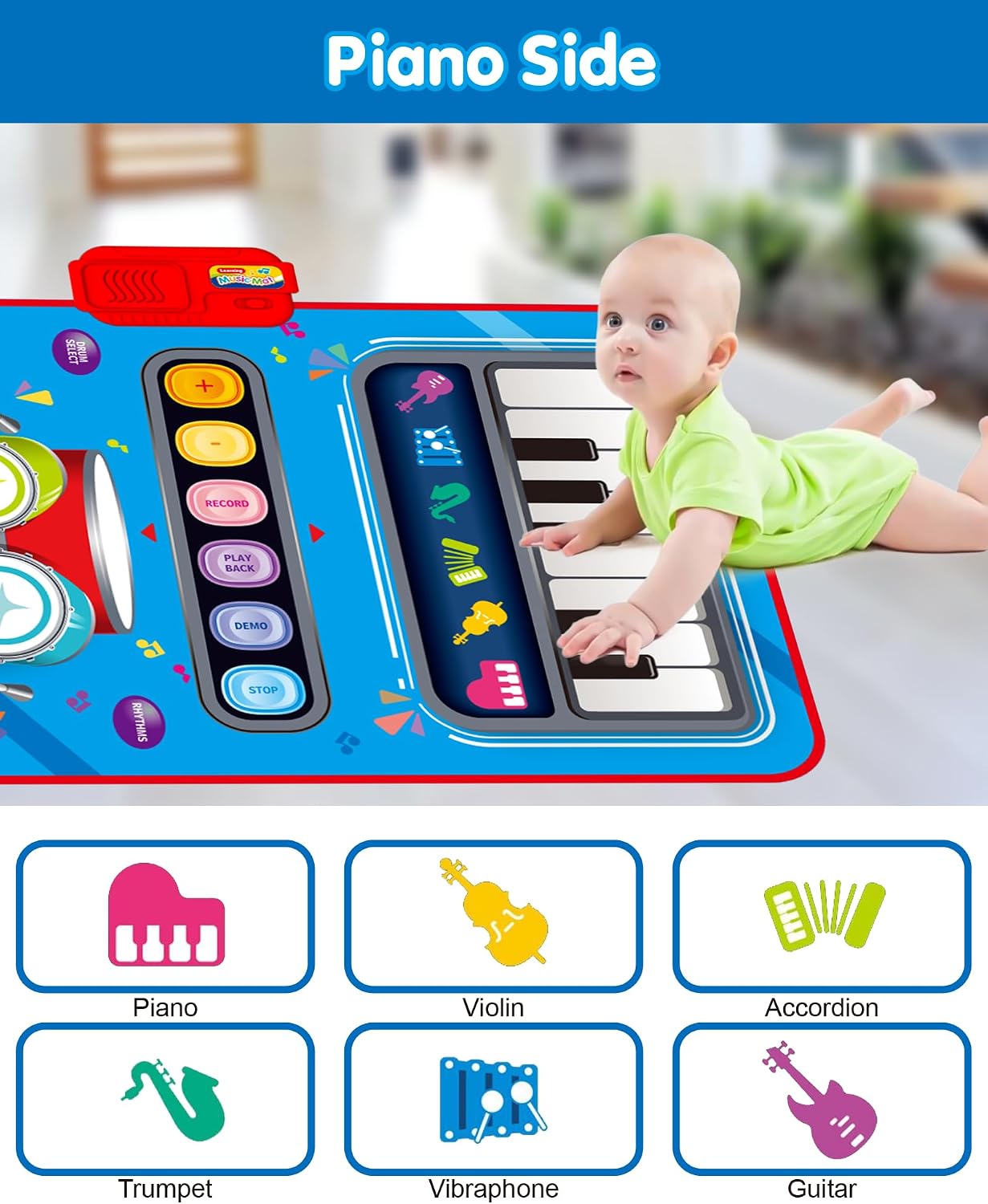 Detalle de Baby Musical Mat for 12–18 Month Boys & Girls (Blue) — Piano & Drum Touch Keys with Adjustable Volume