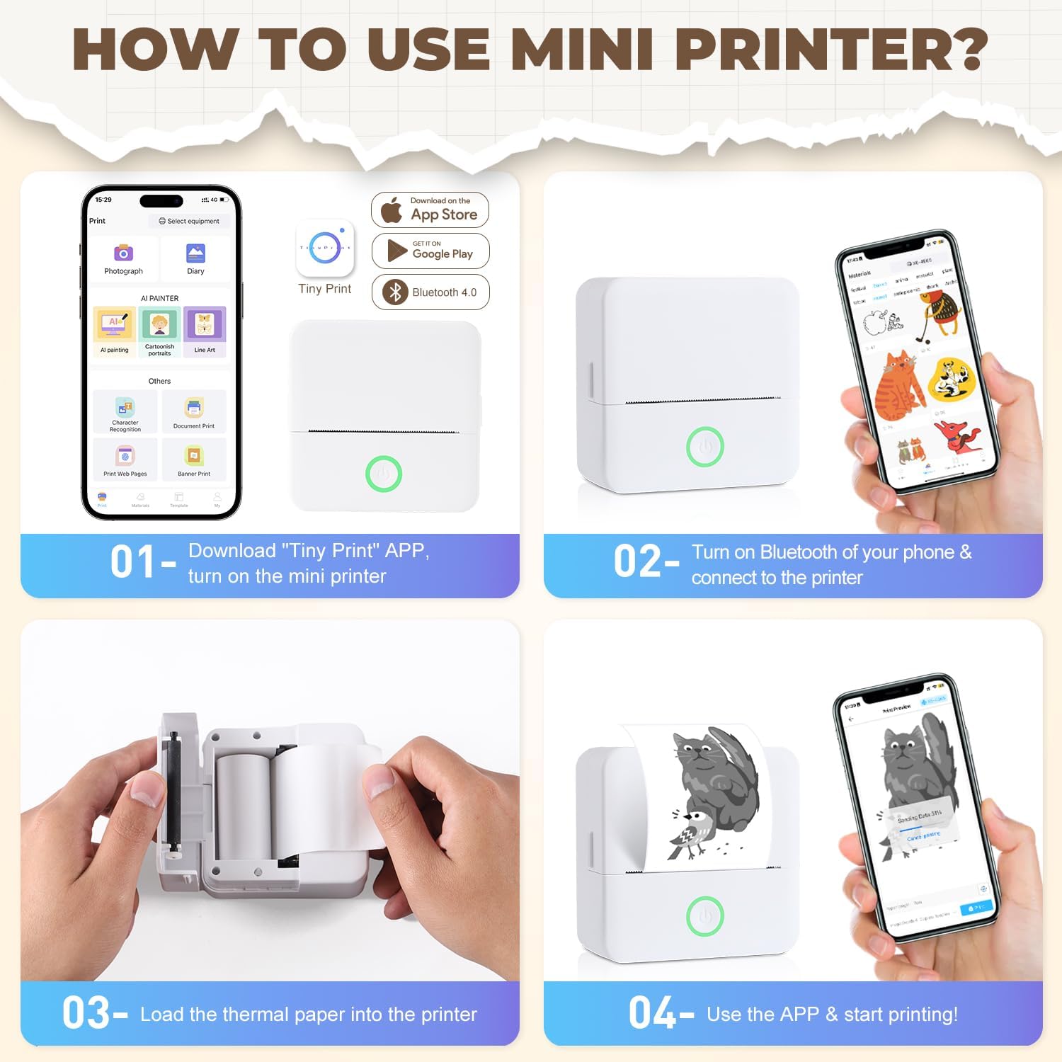 Thumbnail 3 de PRAOAHEI Mini Drucker 10 Rollen 🖨