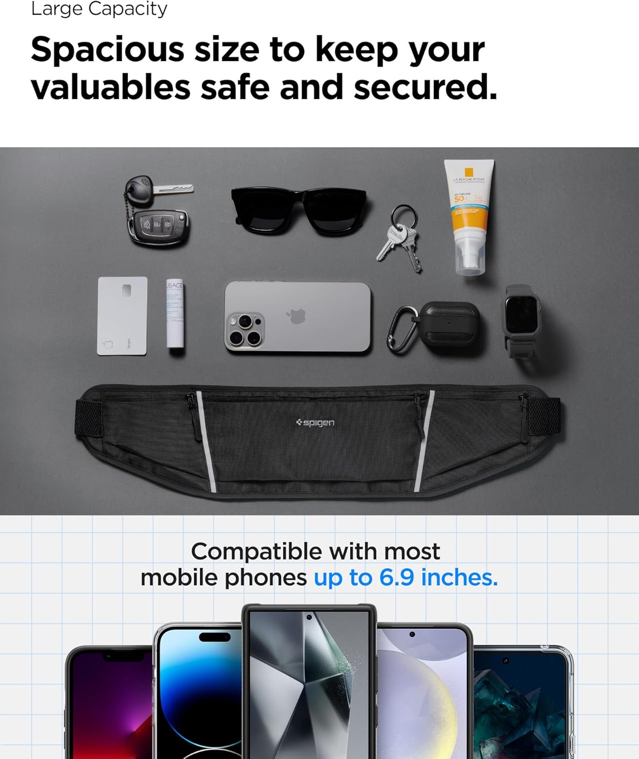 Thumbnail 2 de Spigen Dynamic Shield Cintura da Corsa: marsupio porta cellulare con strisce riflettenti e cintura regolabile, nero