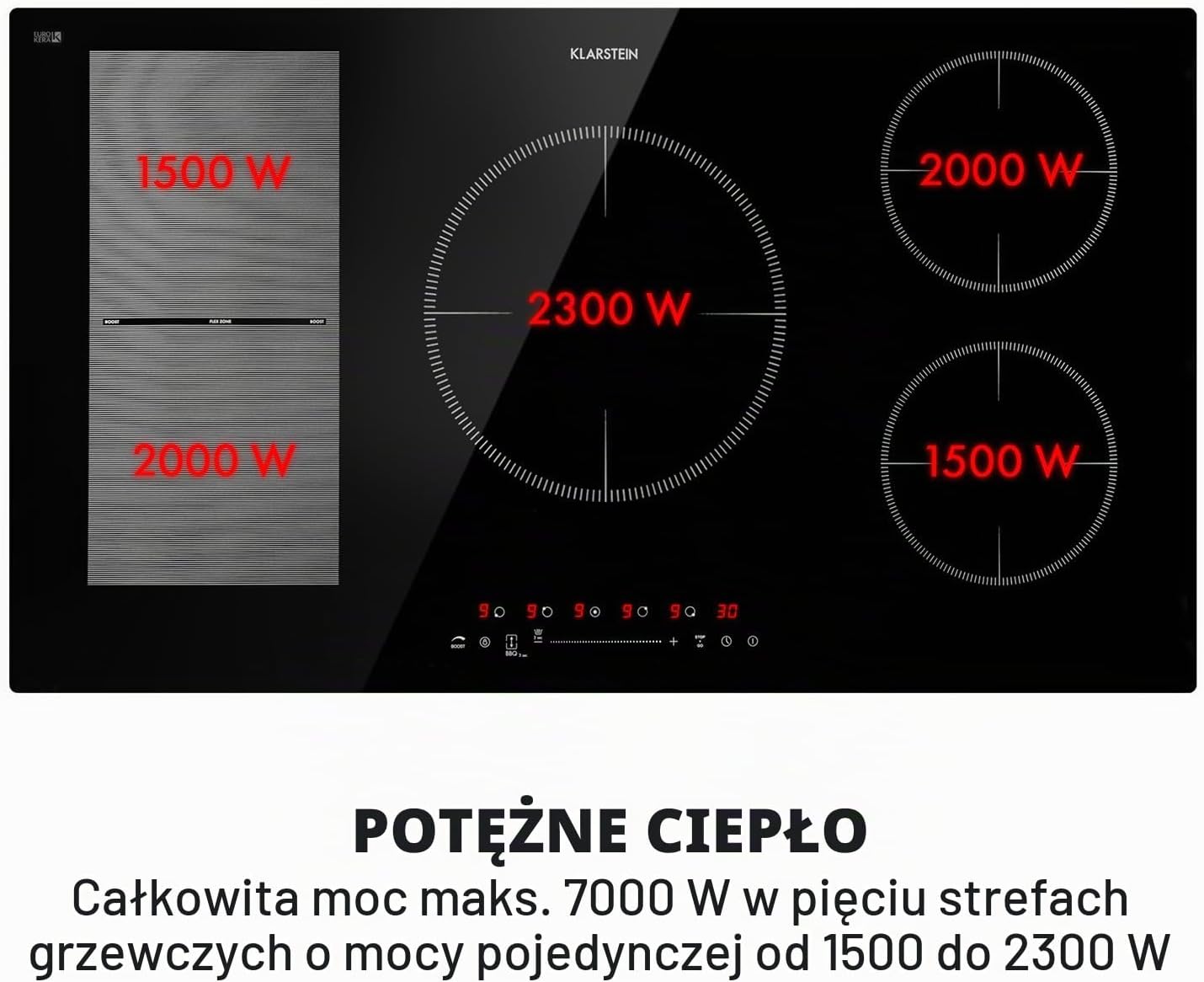 Detalle 2 de Klarstein Delicatessa – płyta indukcyjna do zabudowy 90 cm, 5 stref, ThermoBoost