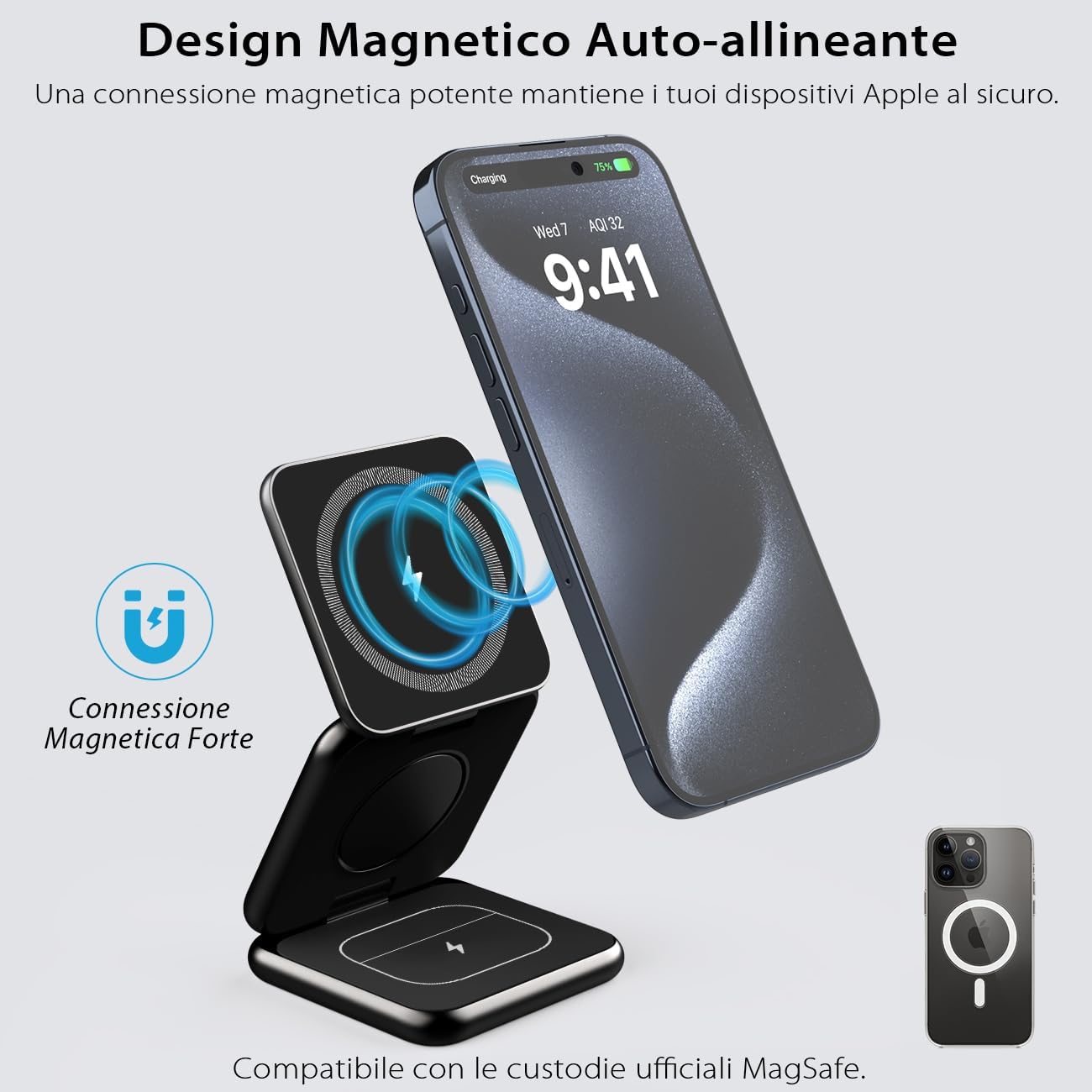 Thumbnail 4 de KU XIU X40 caricatore wireless magnetico 3-in-1 pieghevole per iPhone, Apple Watch e AirPods (nero)