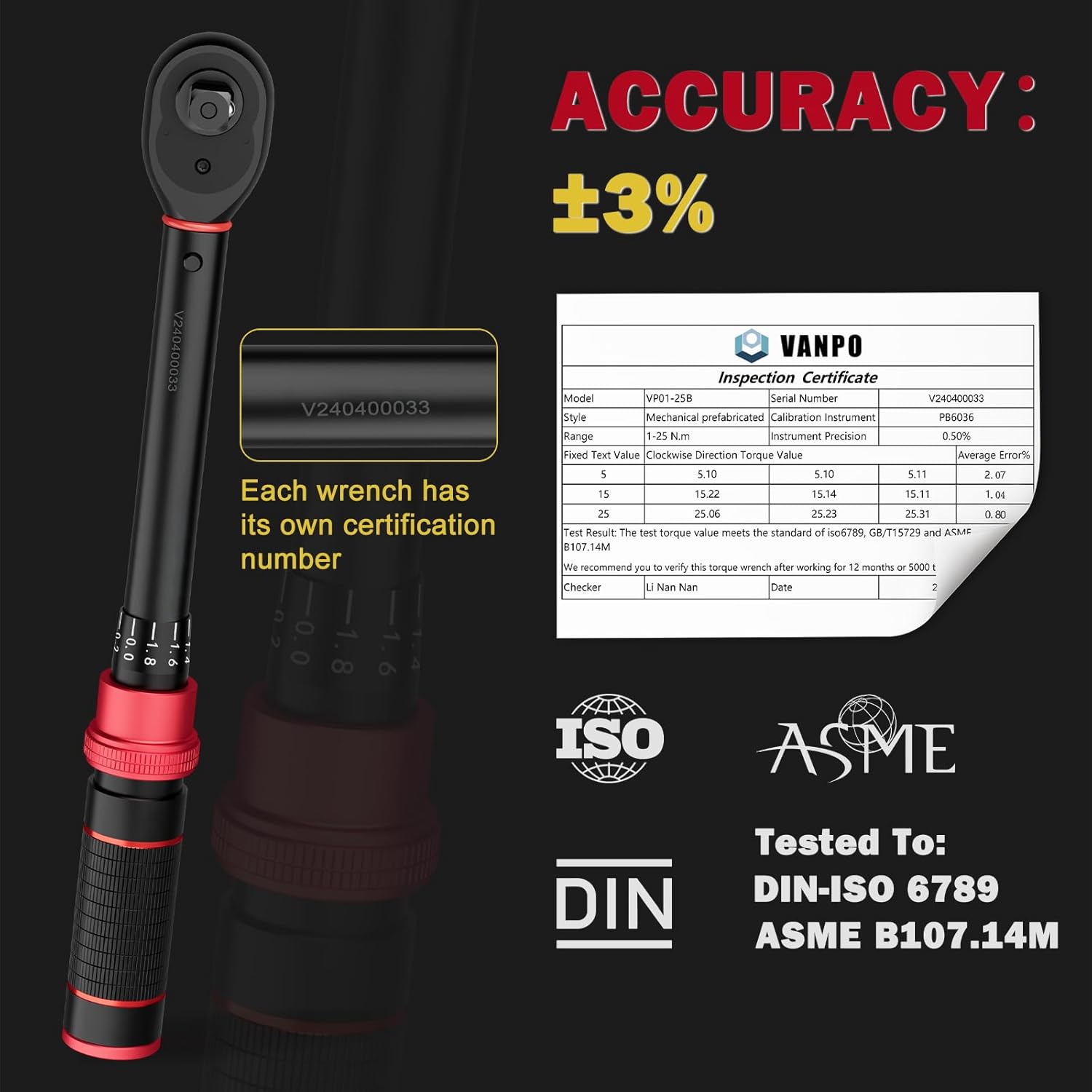 Thumbnail 1 de VANPO 1/4 Zoll Drehmomentschlüssel-Set 1–25 Nm (3-teilig) für Fahrrad & Motorrad