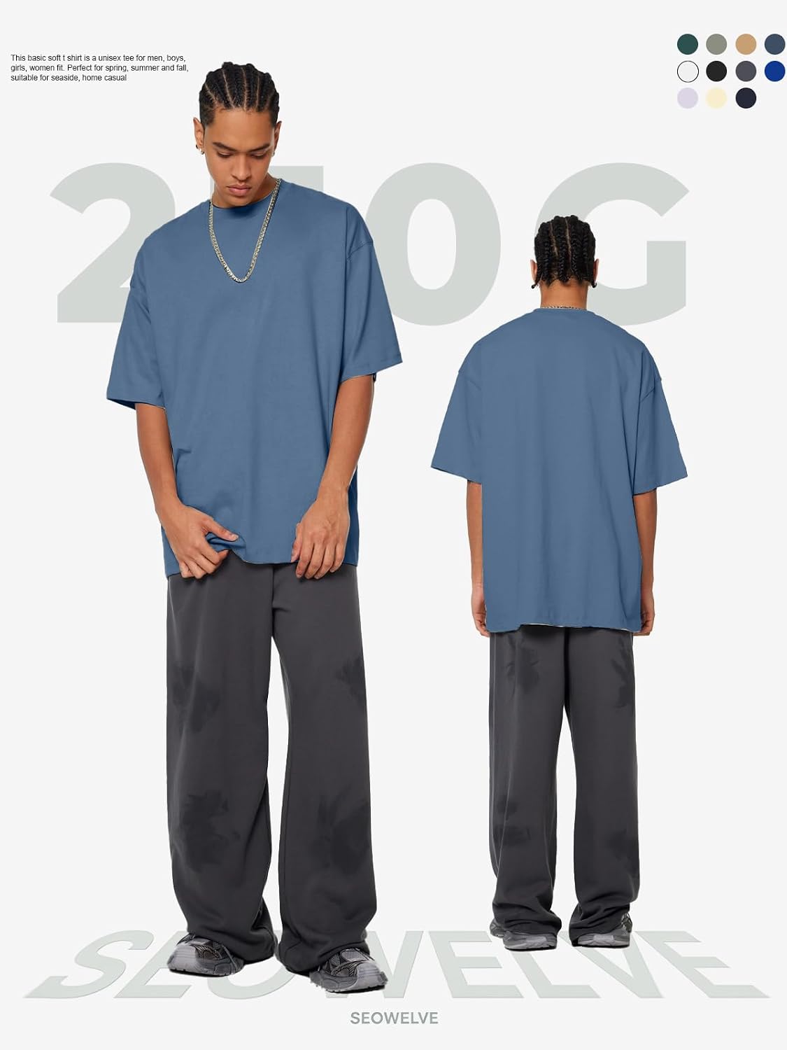 Detalle 2 de SnowElve Oversized Cotton T-Shirt, Heavyweight Crew Neck, Short Sleeve