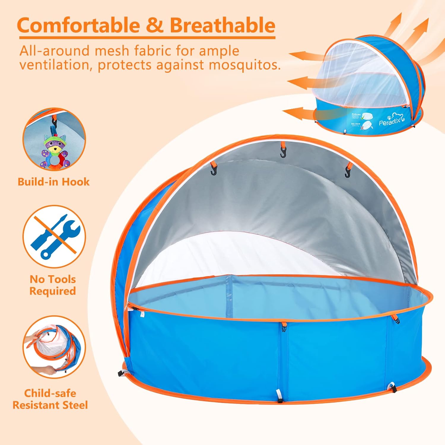 Thumbnail 3 de Peradix 4-in-1 Pop Up Paddling Pool & Ball Pit Tent with UV Canopy and Mosquito Net