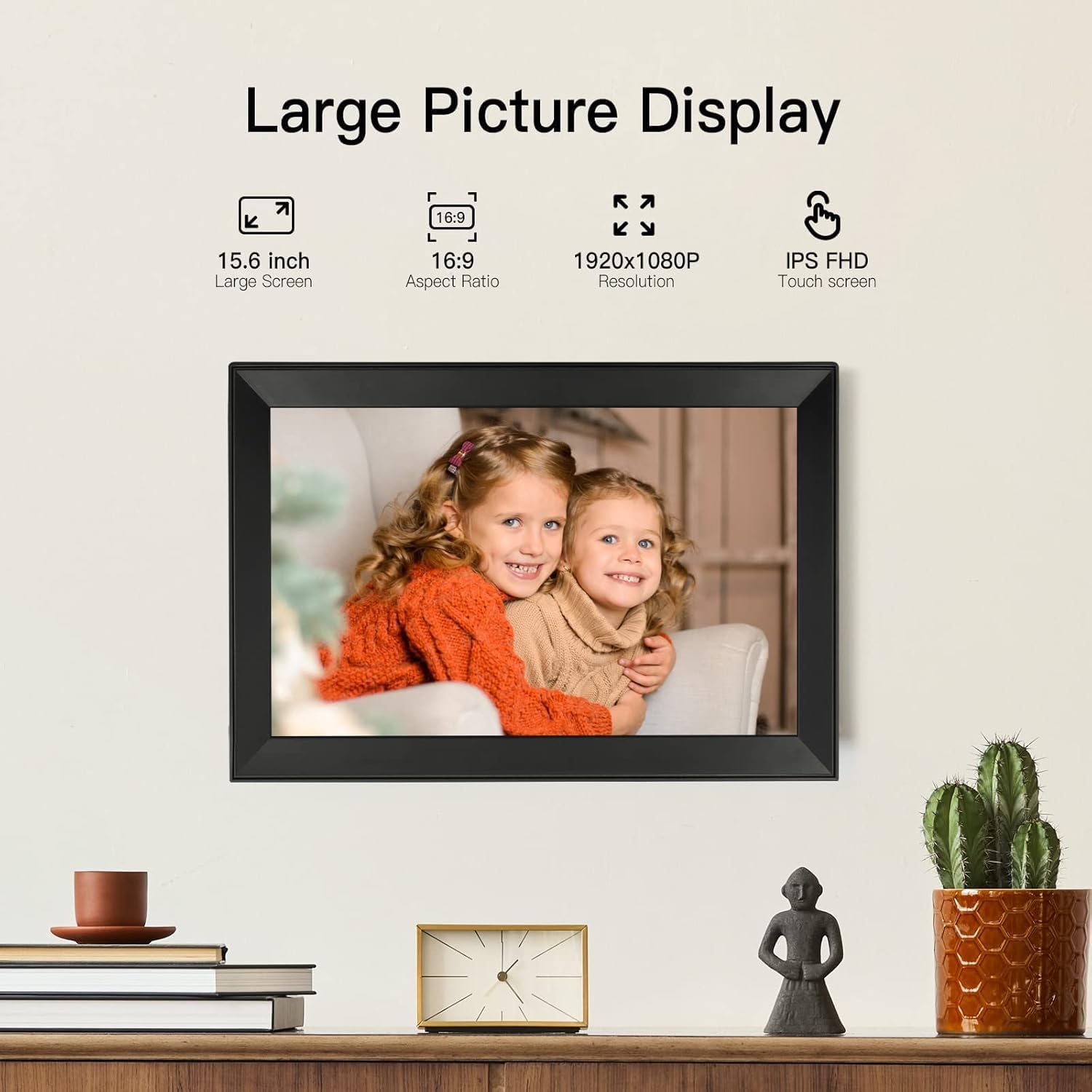 Detalle 2 de Anna Bella 15,6-Zoll WLAN-Digitaler Bilderrahmen mit 1920×1080, 32 GB & App-Sharing
