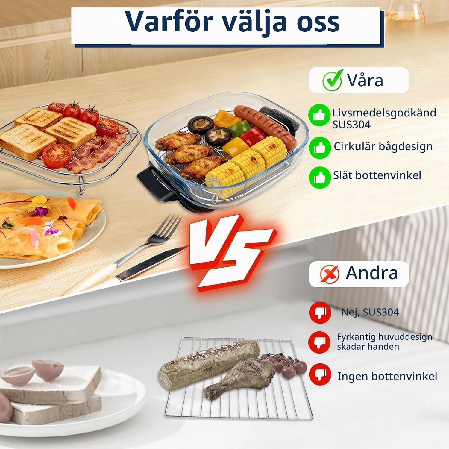 Detalle de HAIWILL grillgaller 20 x 20 cm i rostfritt stål för Ninja CRISPi