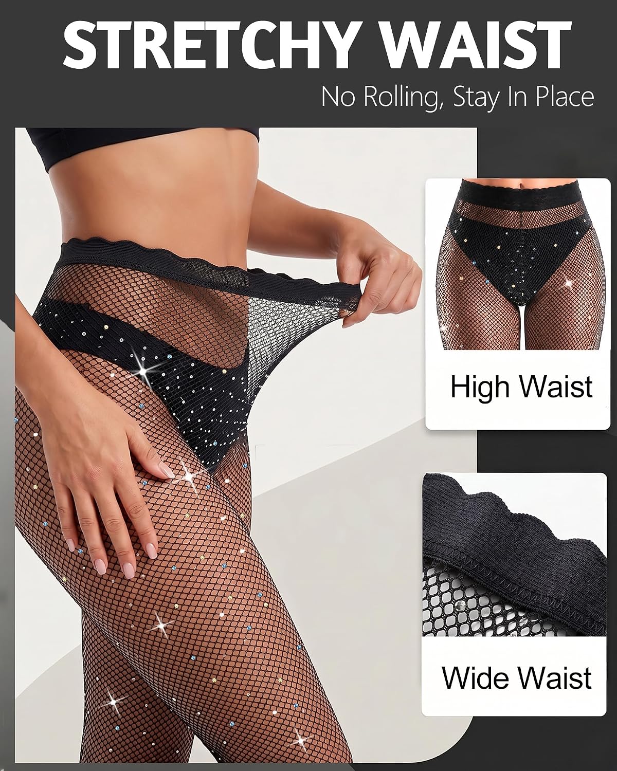 Detalle de Aiszei Fishnet Tights with Rhinestones