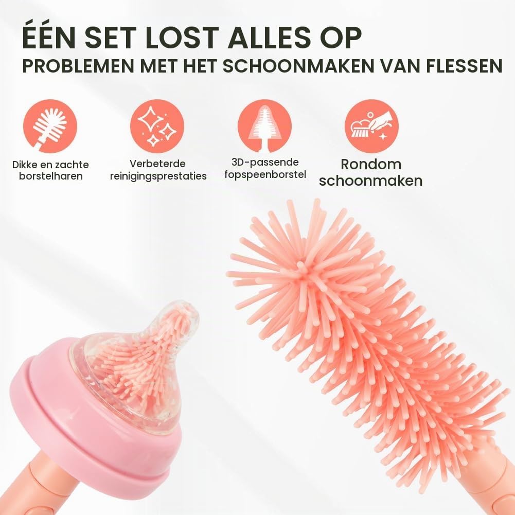 Detalle 1 de Vicloon 6-in-1 babyflessenborstelset met siliconen borstels, opbergdoos en droogrek