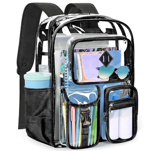 Detalle de ZORFIN 17 Inch Clear Backpack: Large Transparent Bookbag with Reinforced Straps for School, College, and Work