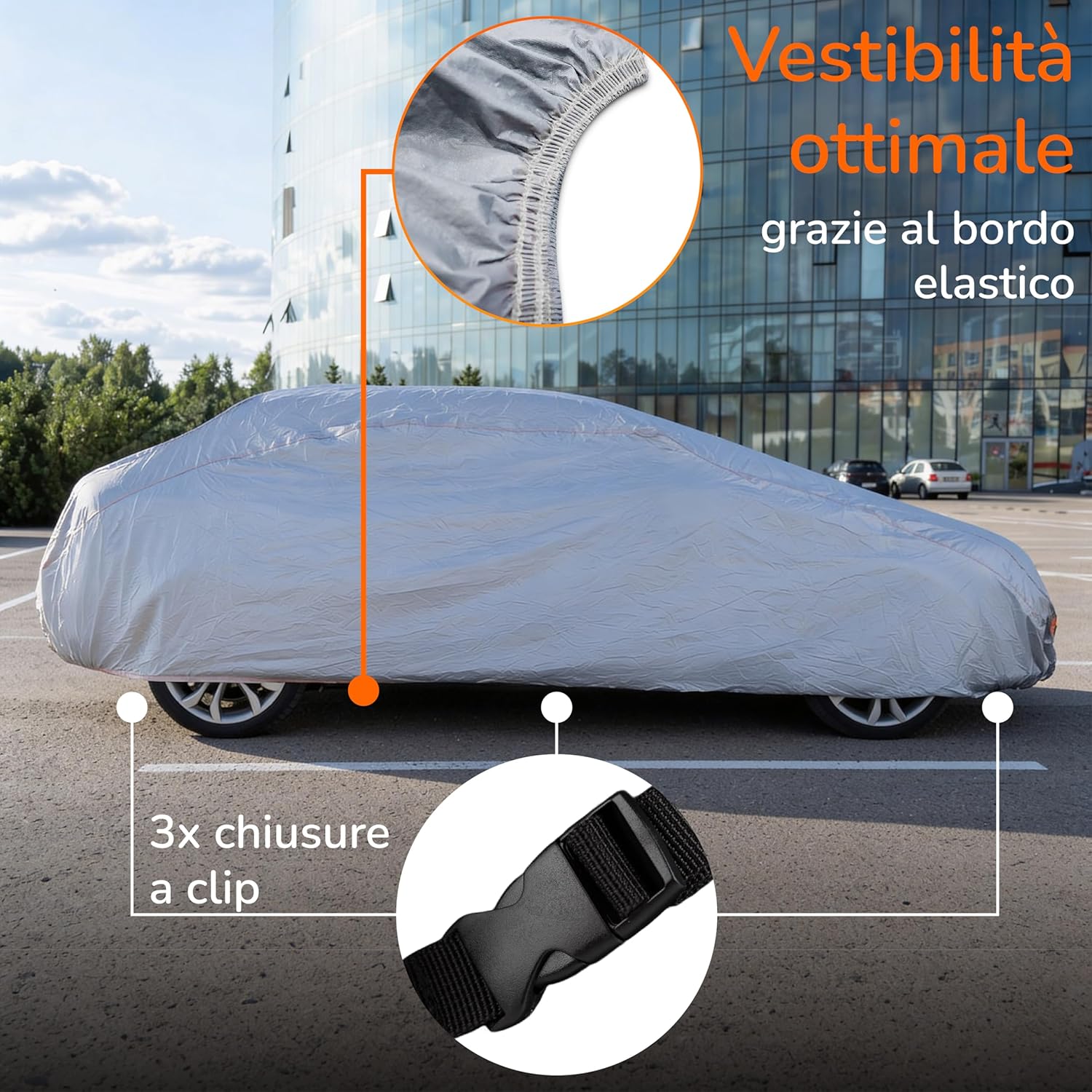 Detalle 2 de Upgrade4cars Telo Copriauto Esterno XL 510x190x120 cm – Impermeabile, Versione 2026