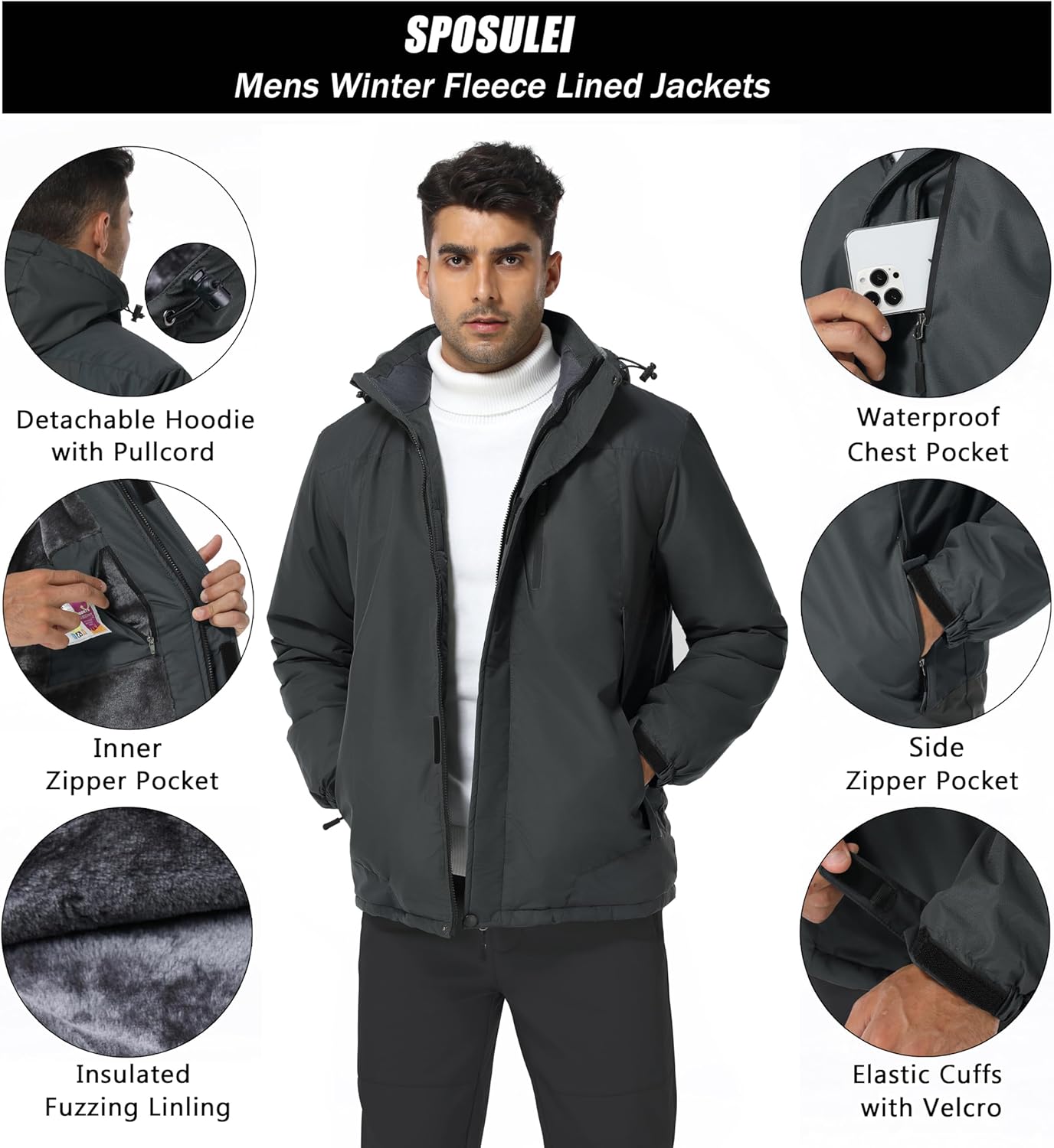 Thumbnail 4 de SPOSULEI Mens Skiing Jacket Waterproof Windproof