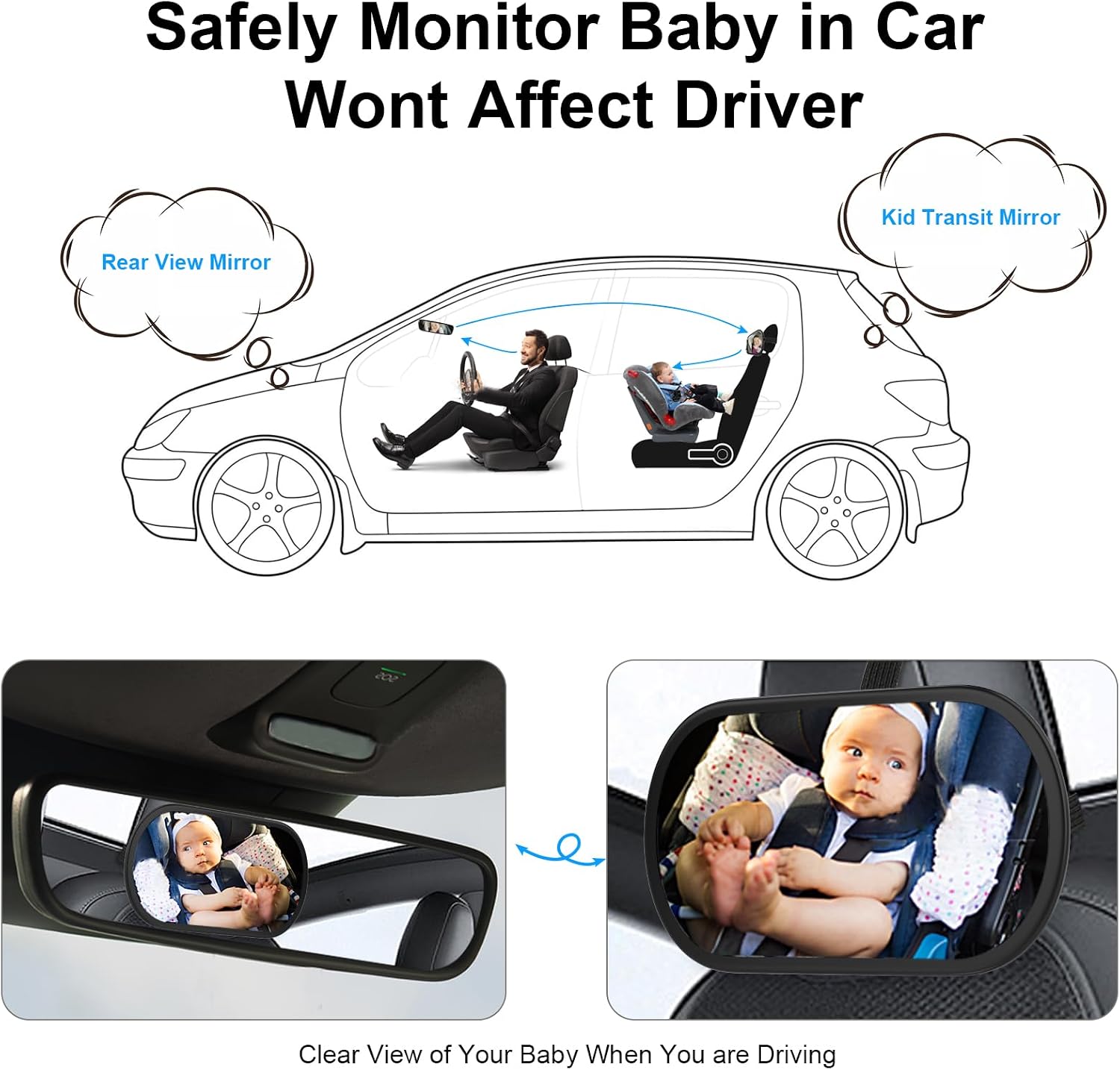 Thumbnail 5 de BOEYOS Baby Car Mirror 2-Pack, Wide View with 360° Rotation