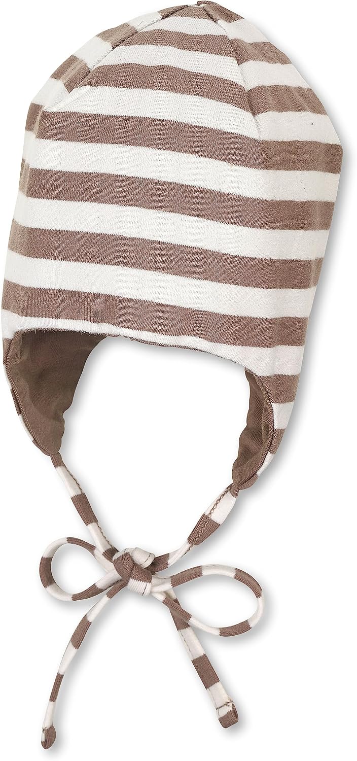 Detalle de Sterntaler GOTS Mütze Streifen – Baby Mütze mit Ohrenklappen, Bindeband aus Singlejersey