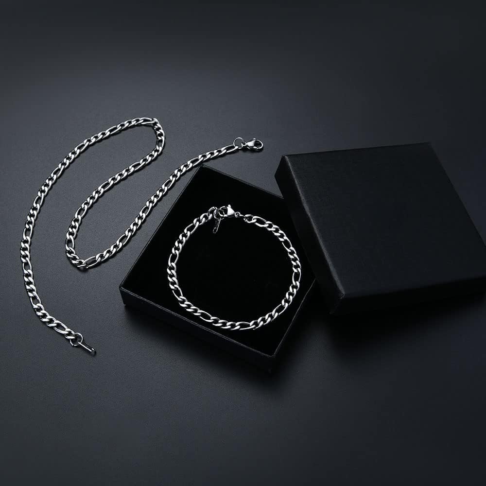 Detalle de Flintronic Chaîne Figaro 1+3 Homme – Collier et bracelet en acier inoxydable 46 cm / 5 mm (3 en 1)