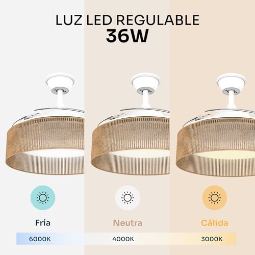 Detalle 2 de Mellerware Ventilador de Techo Brizy Bright Rattan: suave, silencioso y con luz LED
