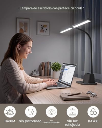 Detalle de Ylatoial Flexo Escritorio de Doble Cabezal, 25 Modos – Iluminación amplia y ajustable para tu escritorio