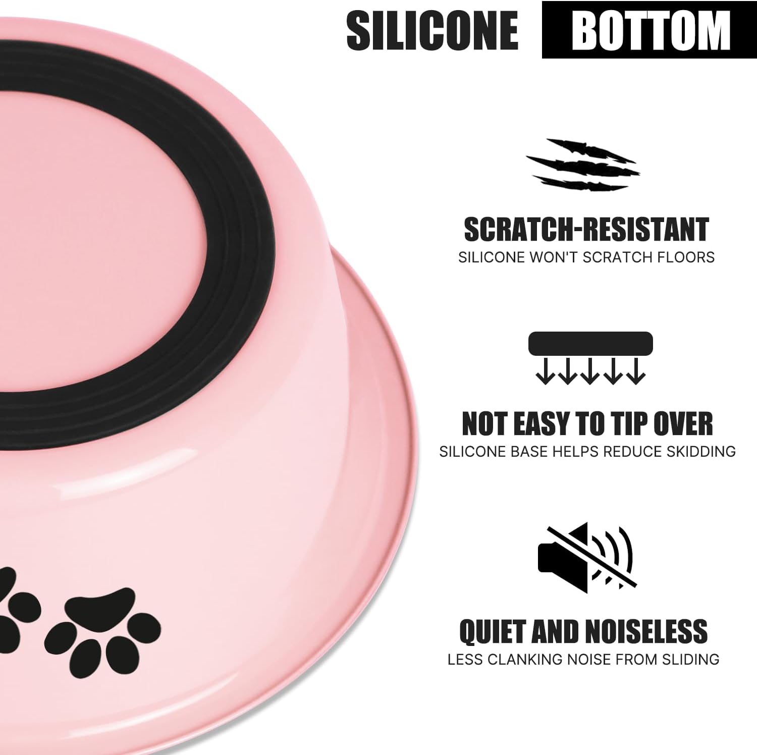 Thumbnail 4 de SUOXU Stainless Steel Dog Bowls (Pink) – 21 cm, 6.6 cups, nonslip rubber base, 2-pack