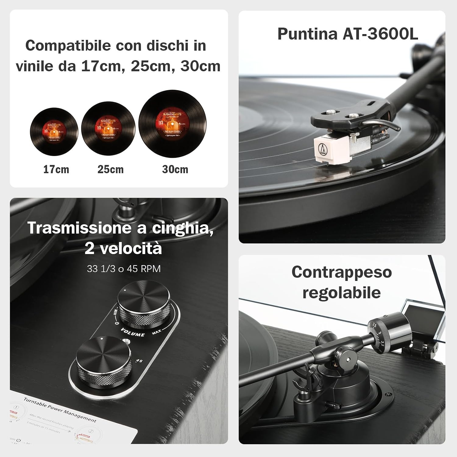 Detalle de 1 BY ONE Giradischi Tutto in Uno ad Alta Fedeltà con altoparlanti integrati e Bluetooth