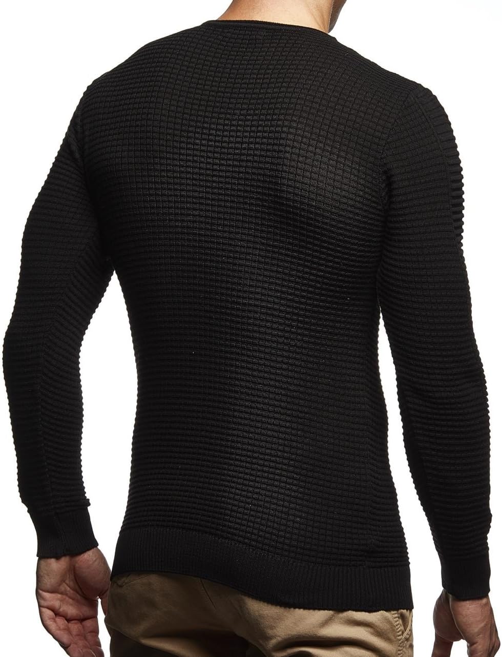 Detalle 2 de Leif Nelson LN1545 Pull en tricot noir pour homme avec capuche – L