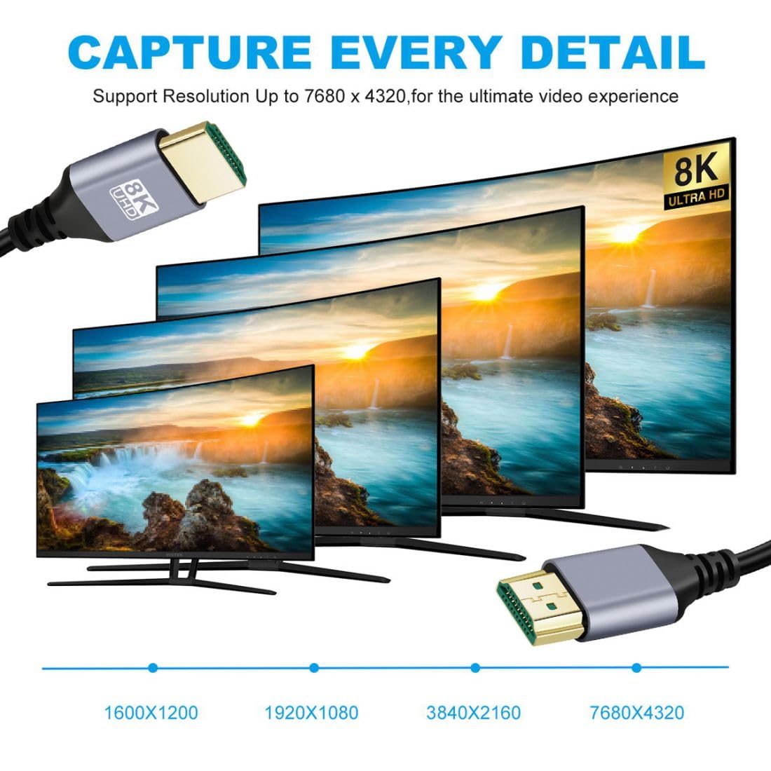 Detalle de chenyang HDMI 2.1 Kabel – 8K@60Hz, 4K@120Hz, 48 Gbps, vergoldete Stecker, 0,5–5,0 m