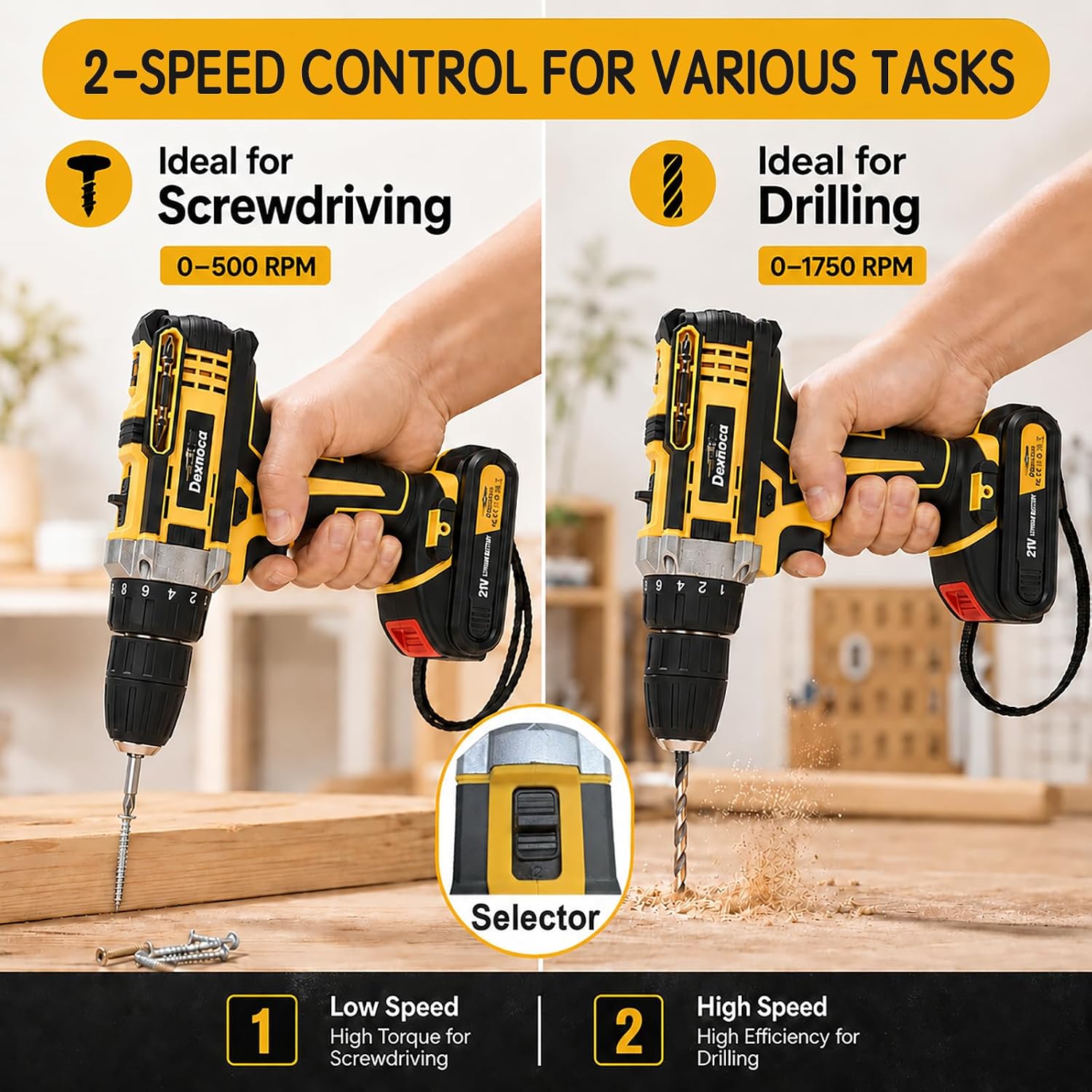 Detalle de Dexnoca 21V Cordless Drill Kit with 92 Pieces: Power, Precision and Convenience