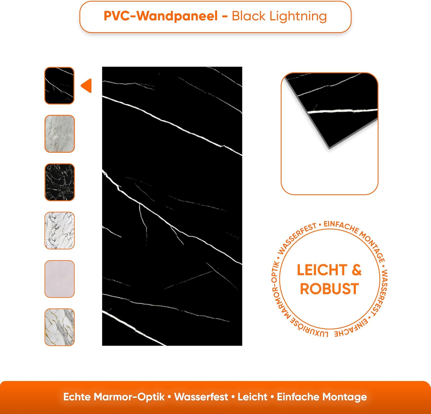 Thumbnail 6 de IZODEKOR Wandpaneele Marmoroptik 60x120 cm – PVC Küchenrückwand & Spritzschutz „Black Lightning“