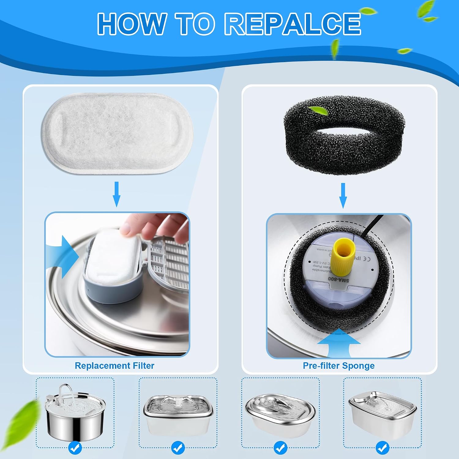 Thumbnail 6 de Whksoy CW-01 Cat Fountain Filters, 10 Filters and 10 Pre-Filter Sponges