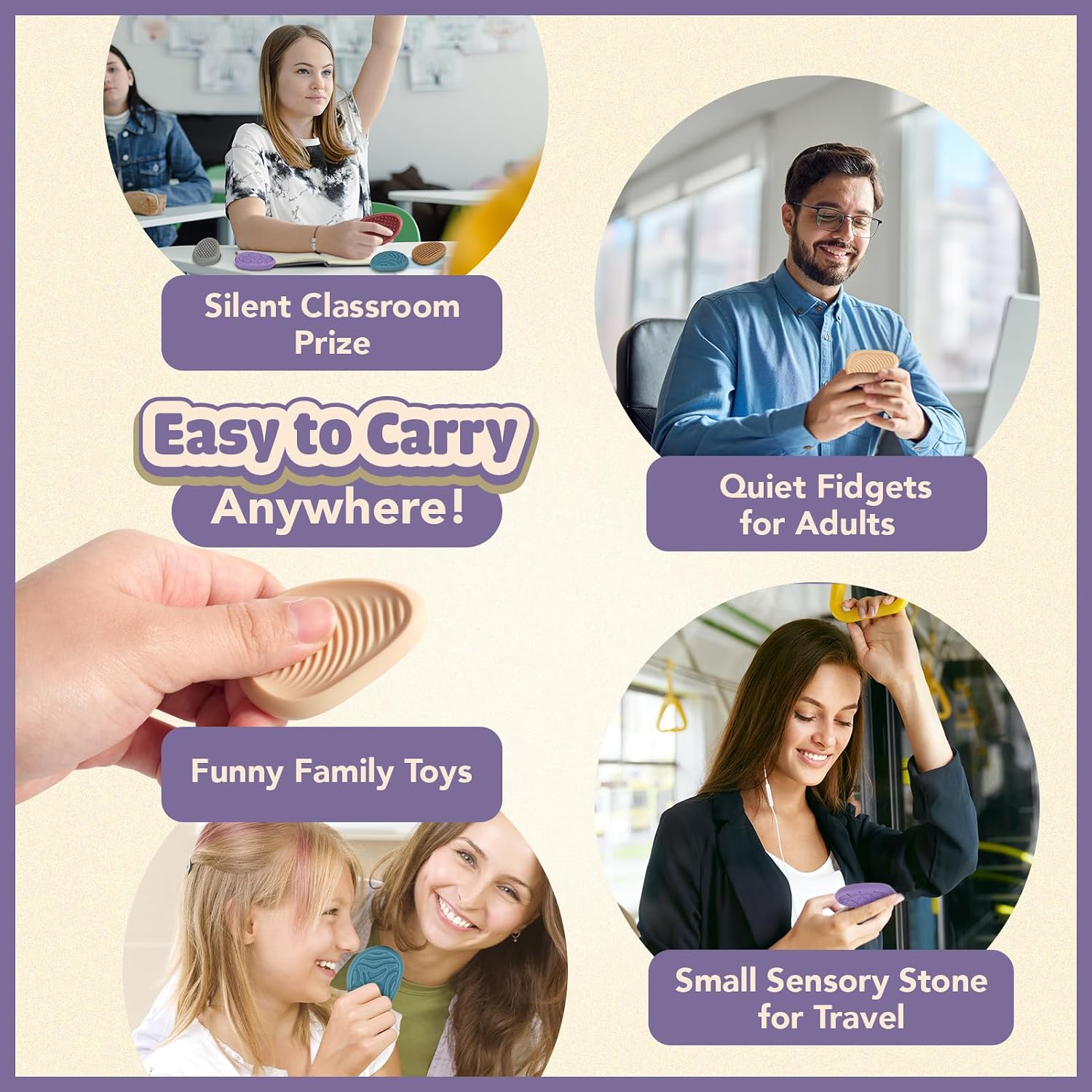 Detalle de ZaxiDeel 2410JY10 Sensory Fidget Worry Stones, 8-Pack, Textured and Quiet