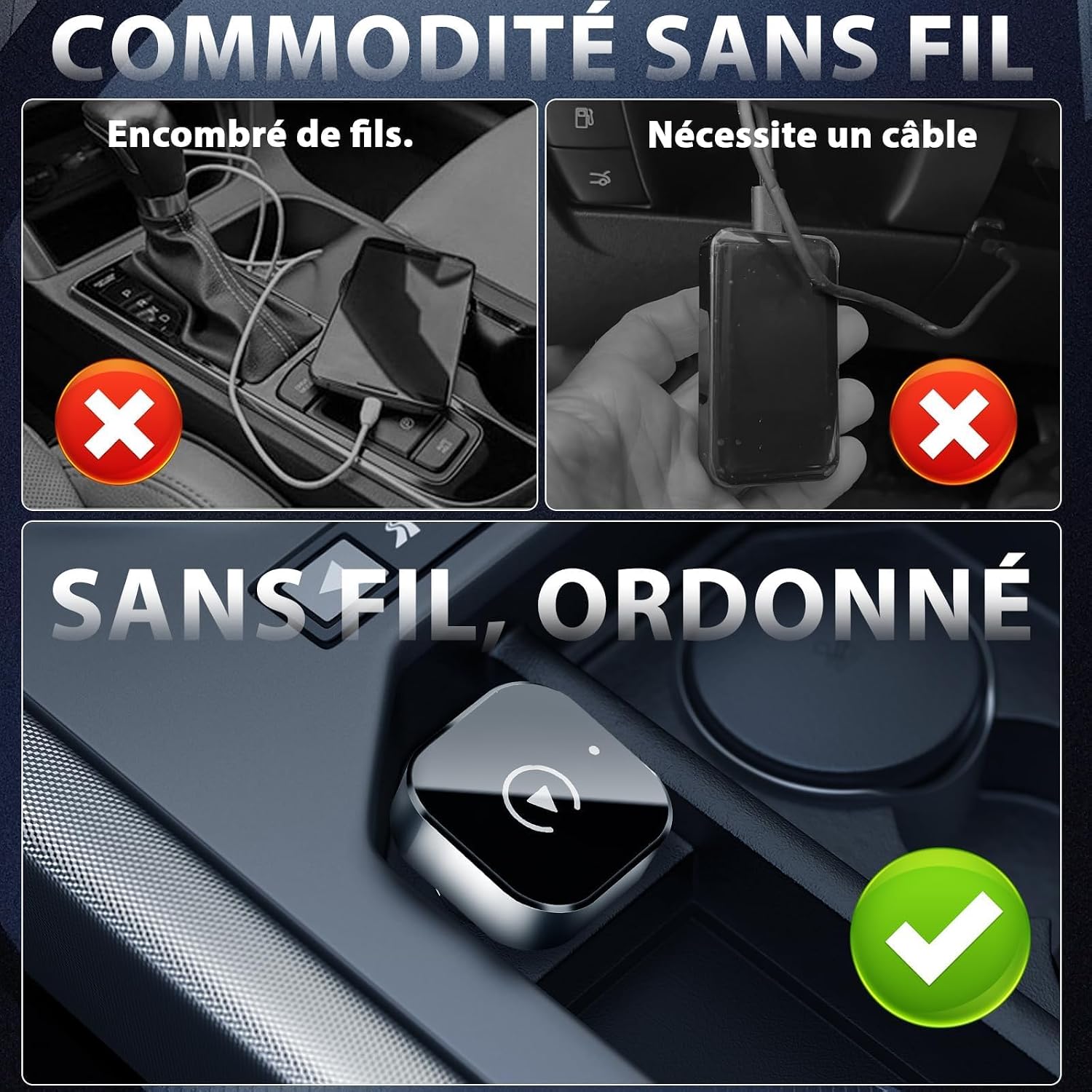 Thumbnail 4 de AINIFREE Adaptateur CarPlay sans Fil 2 en 1: Musique, Cartographie et Connexion sans Cable