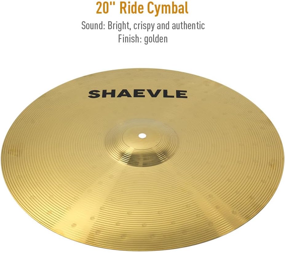 Thumbnail 4 de SHAEVLE Beckenset (5-teilig) inkl. 14" HiHat, 16" & 18" Crash sowie 20" Ride – Golden Alloy Cymbal Set