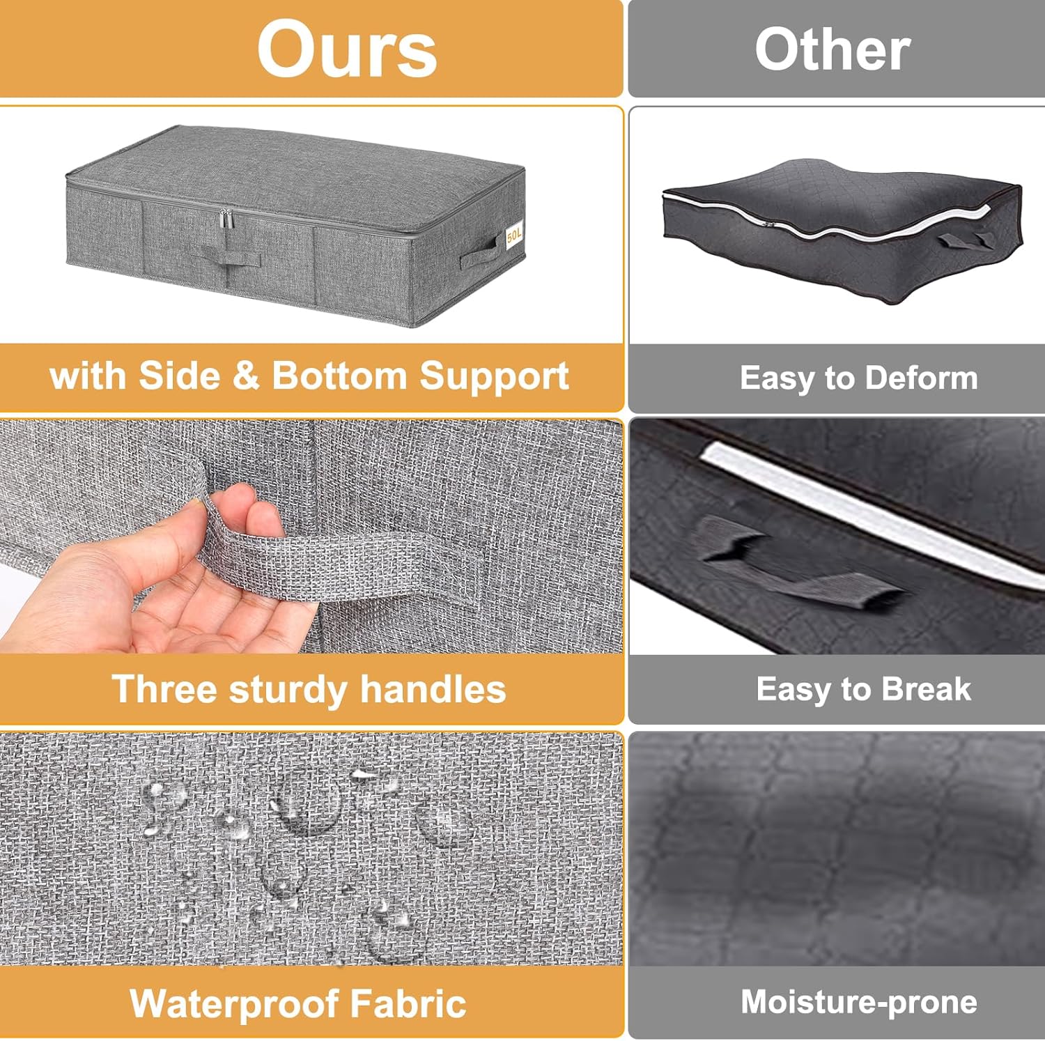 Thumbnail 2 de Under Bed Storage 3 Pack Large with Lids | Foldable Fabric Box Organisers (76x38x17cm)
