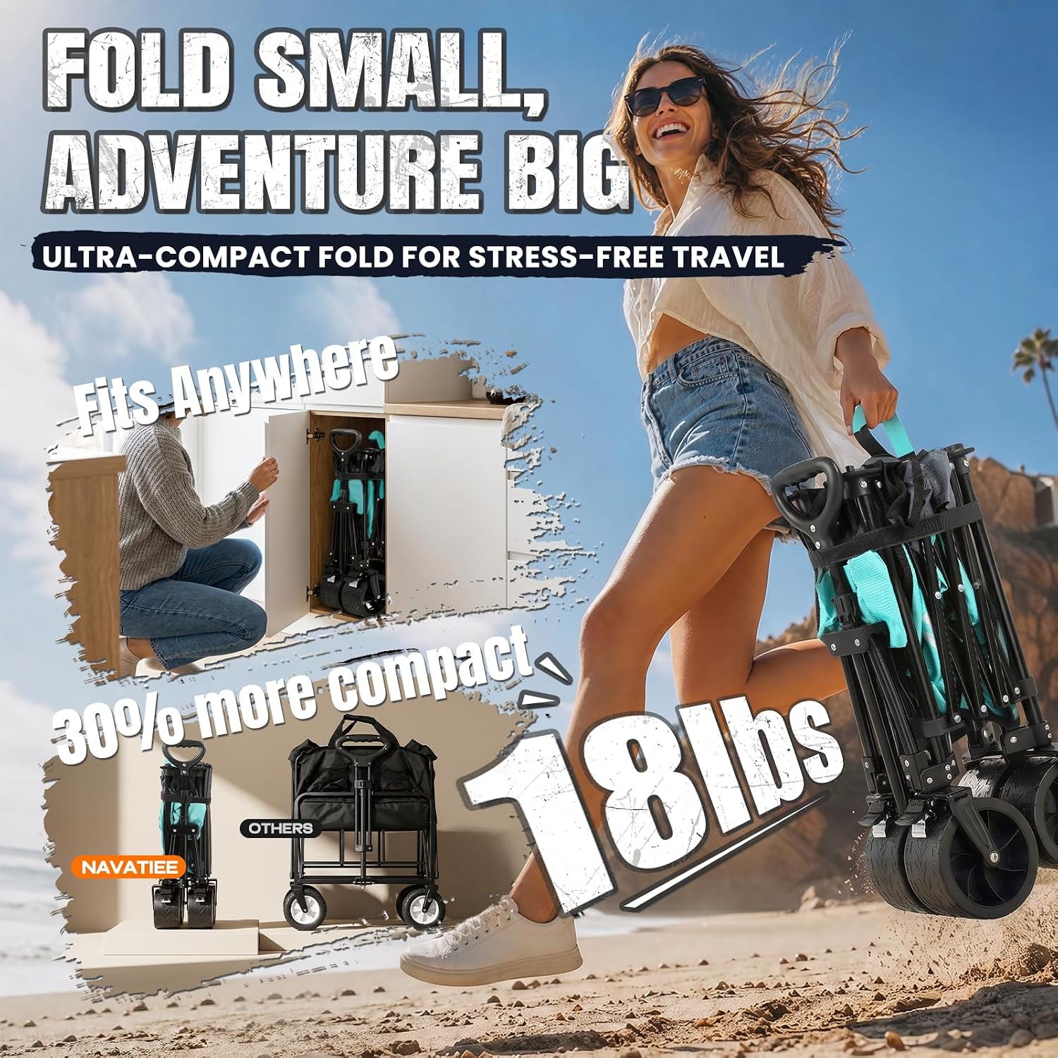 Detalle de Navatiee 165L Folding Wagon, 330 lb Capacity, All-Terrain Wheels & Brakes