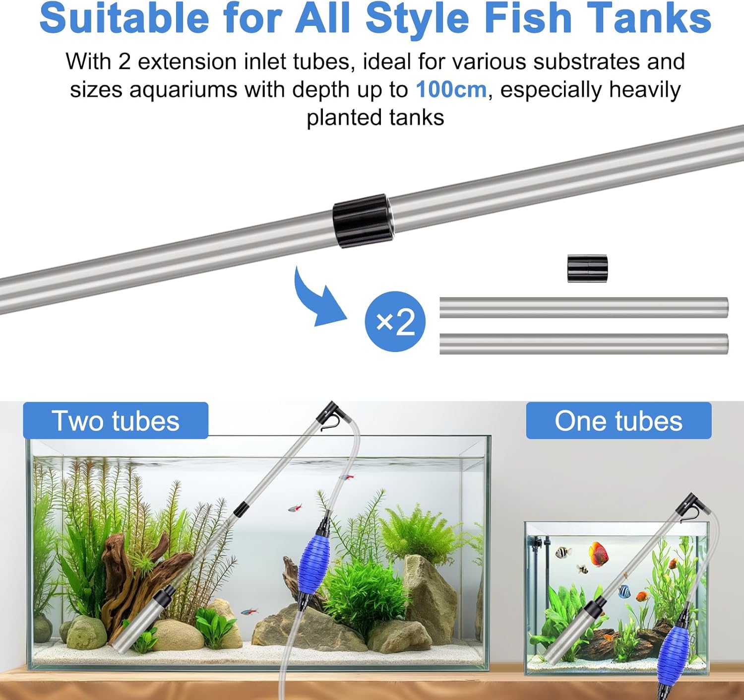 Detalle 2 de fishkeeper Aquarium Reiniger Set (Kiesreiniger) mit einstellbarem Wasserdurchfluss – groß