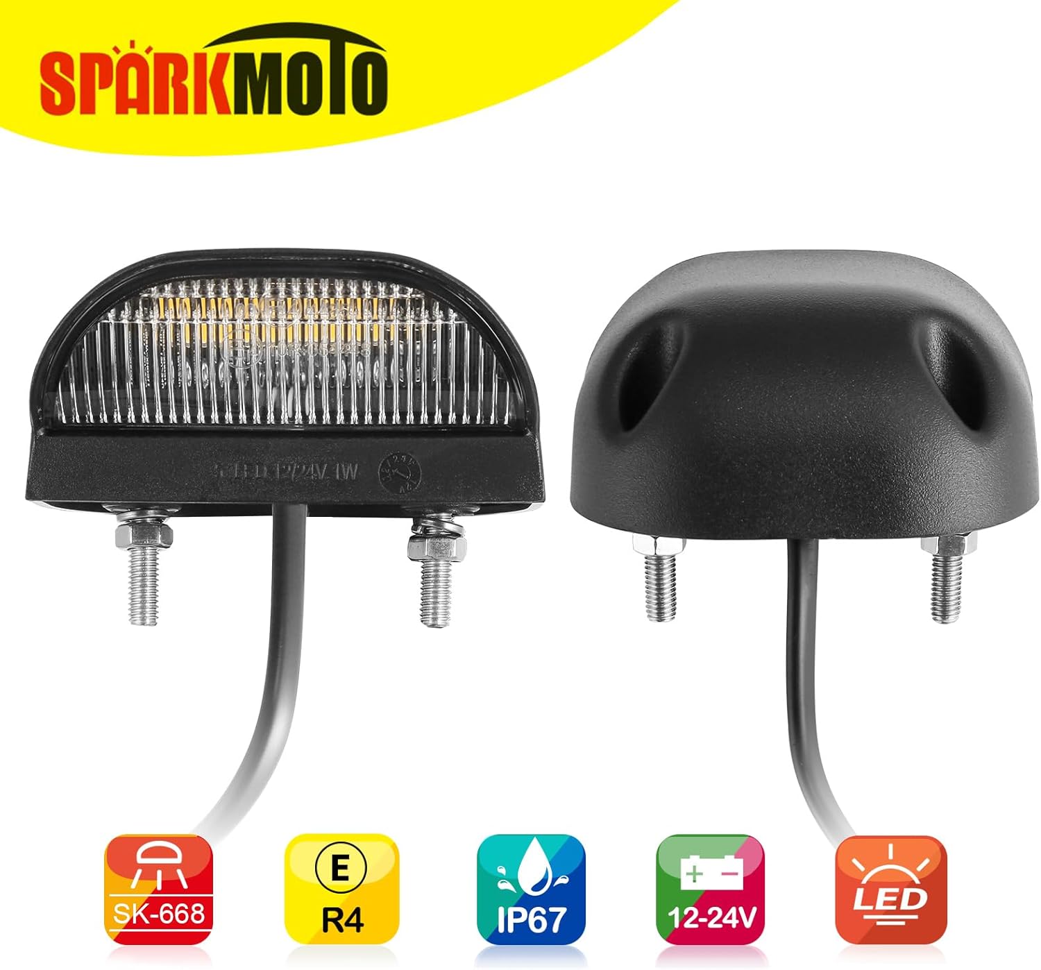 Detalle de SPARKMOTO 1 x LED Number Plate Light – 12V/24V, IP67, ECE Approved for Trailers and Caravans