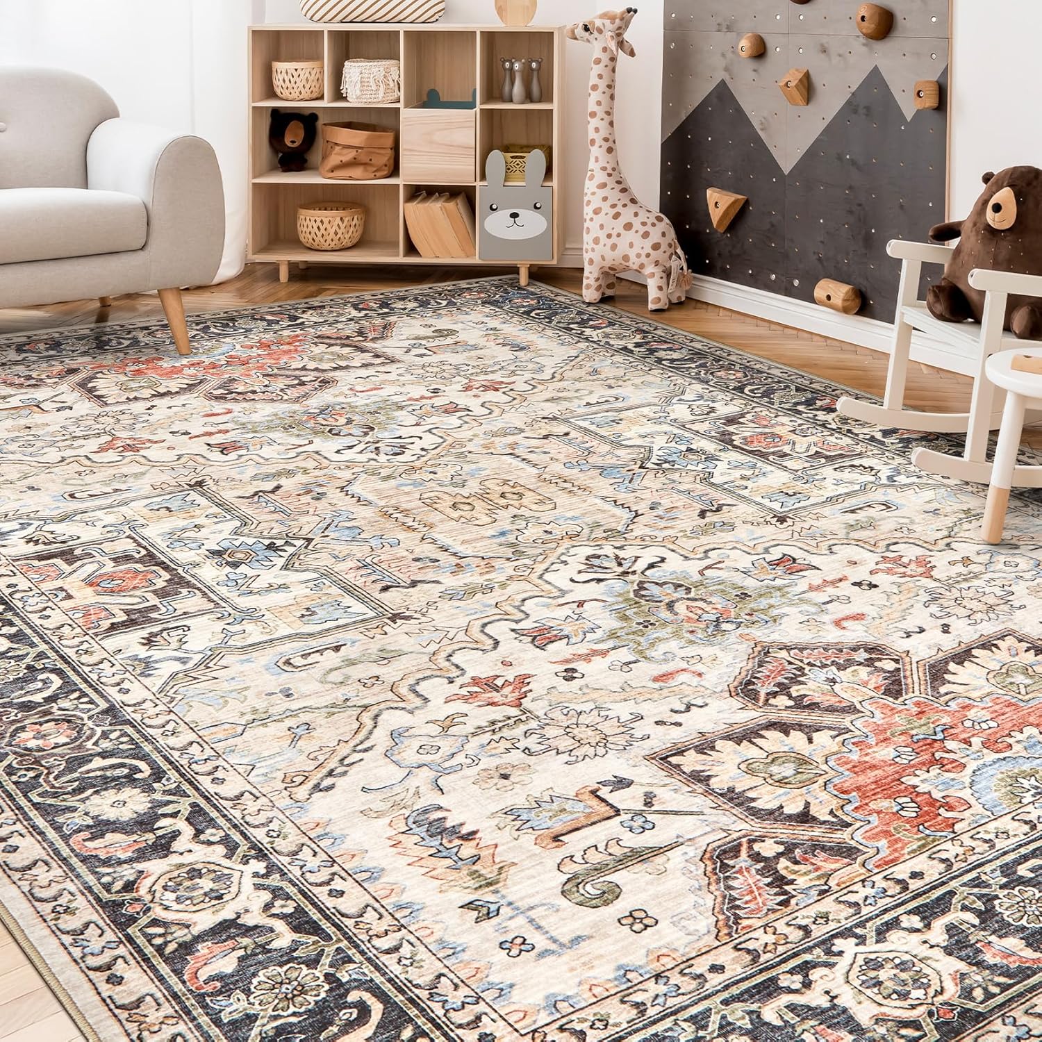 Thumbnail 5 de homewill 9x12 Area Rugs: Ultra-Thin, washable, vintage floral with non-slip back